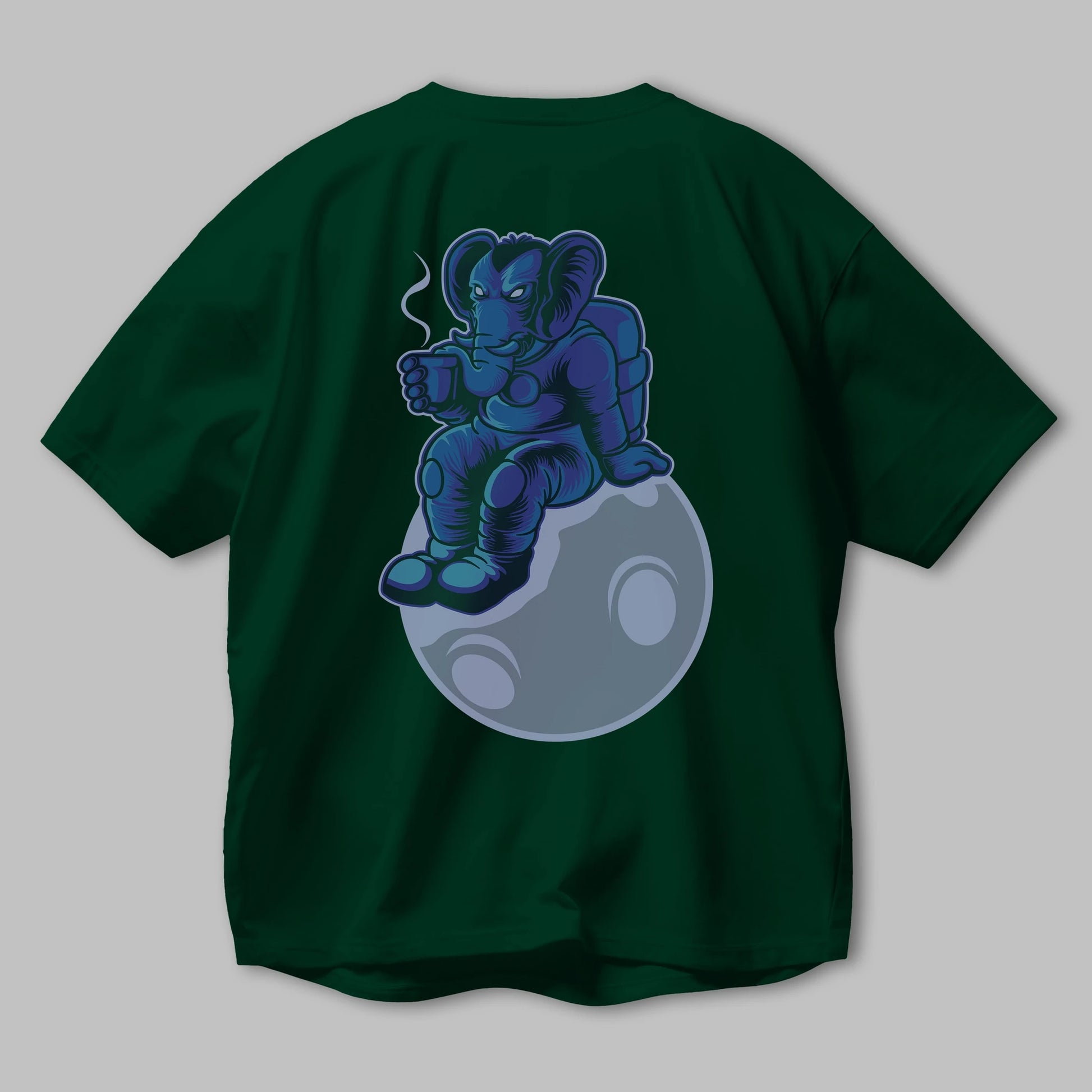 Space Elephant Drink Coffee Arka Baskılı Oversize t-shirt Erkek Kadın Unisex