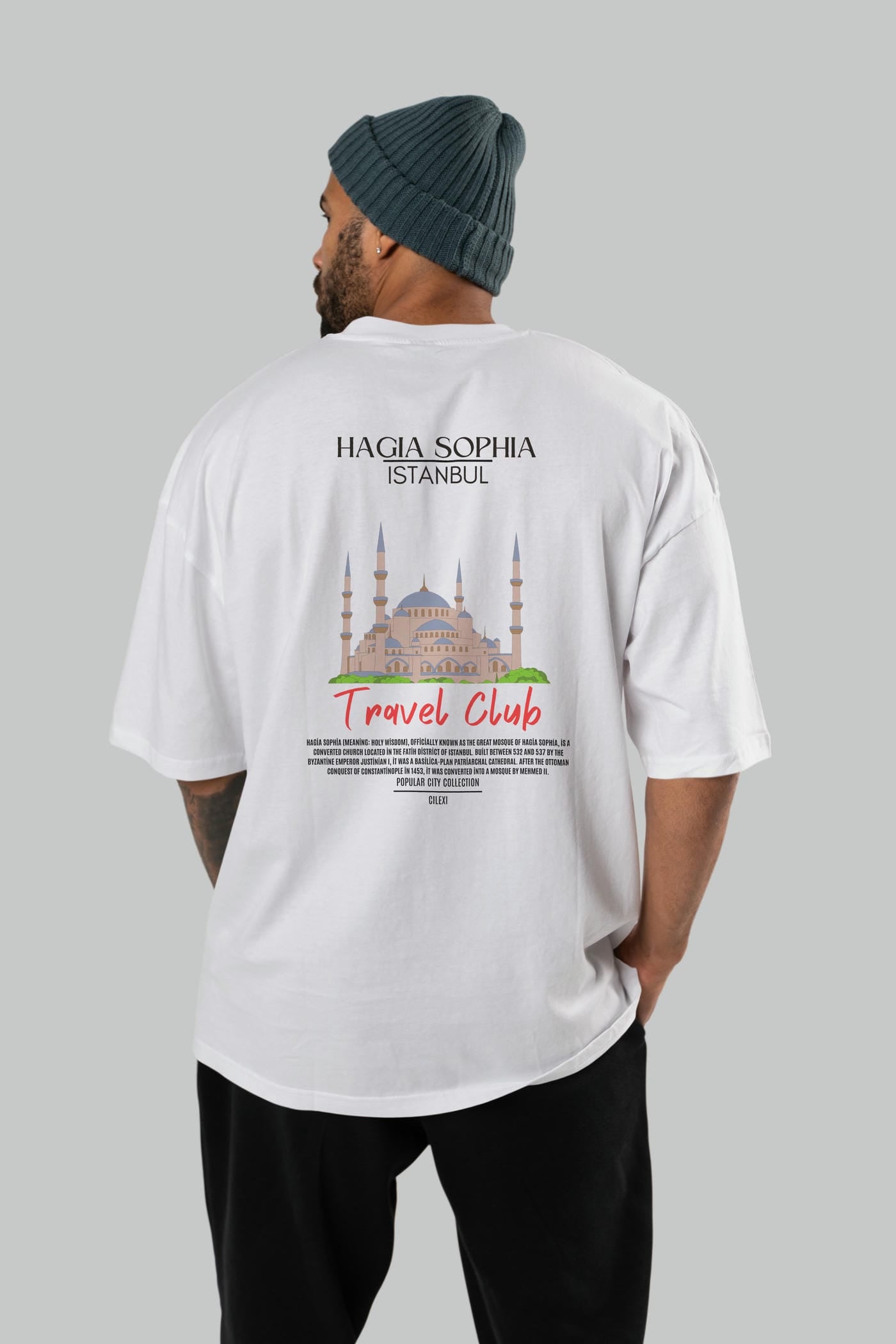 Hagia Sophia İstanbul Arka Baskılı Oversize t-shirt Erkek Kadın Pamuk Bisiklet Yaka tişort