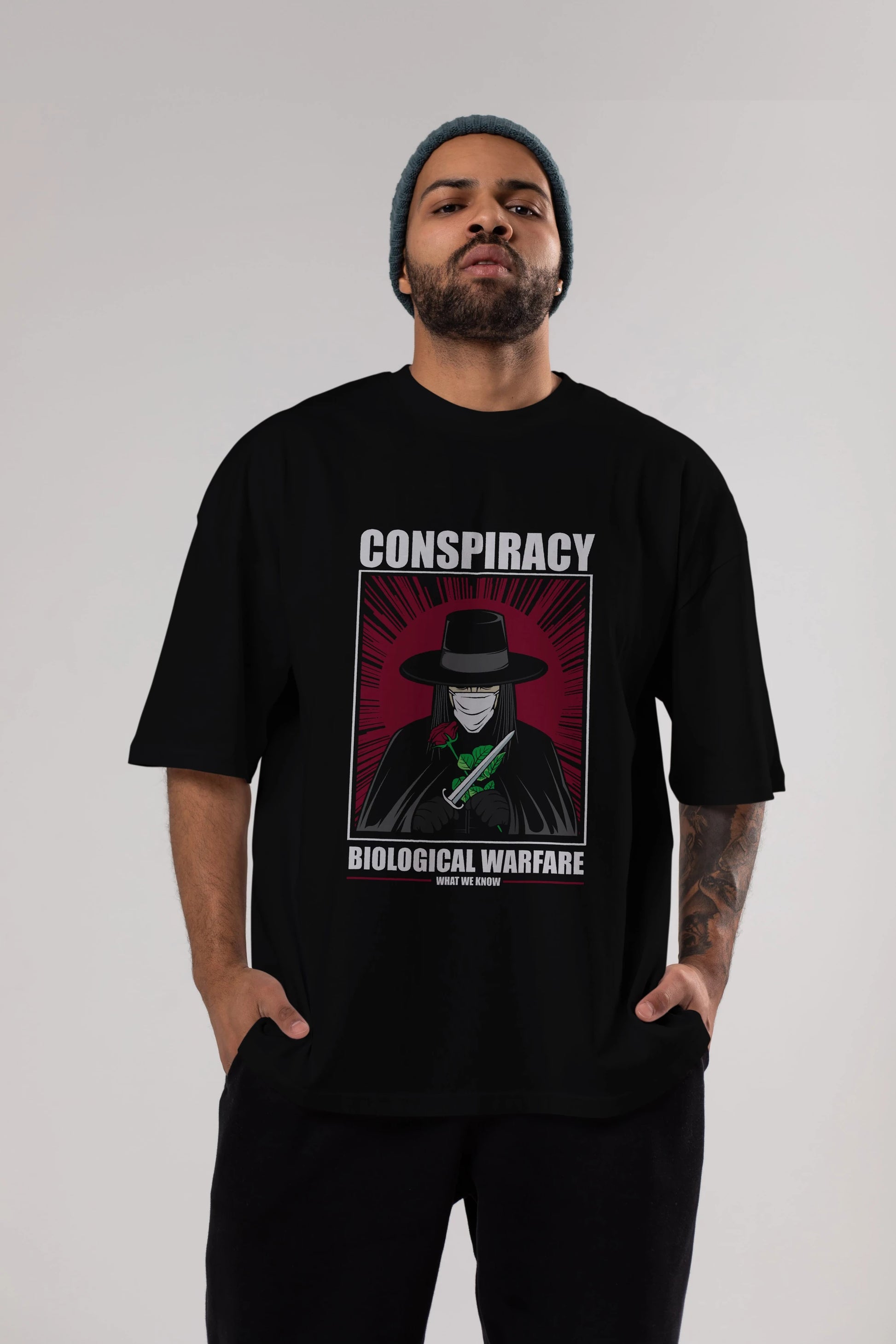 Vendetta Masker Ön Baskılı Oversize t-shirt Erkek Kadın Unisex %100 Pamuk tişort
