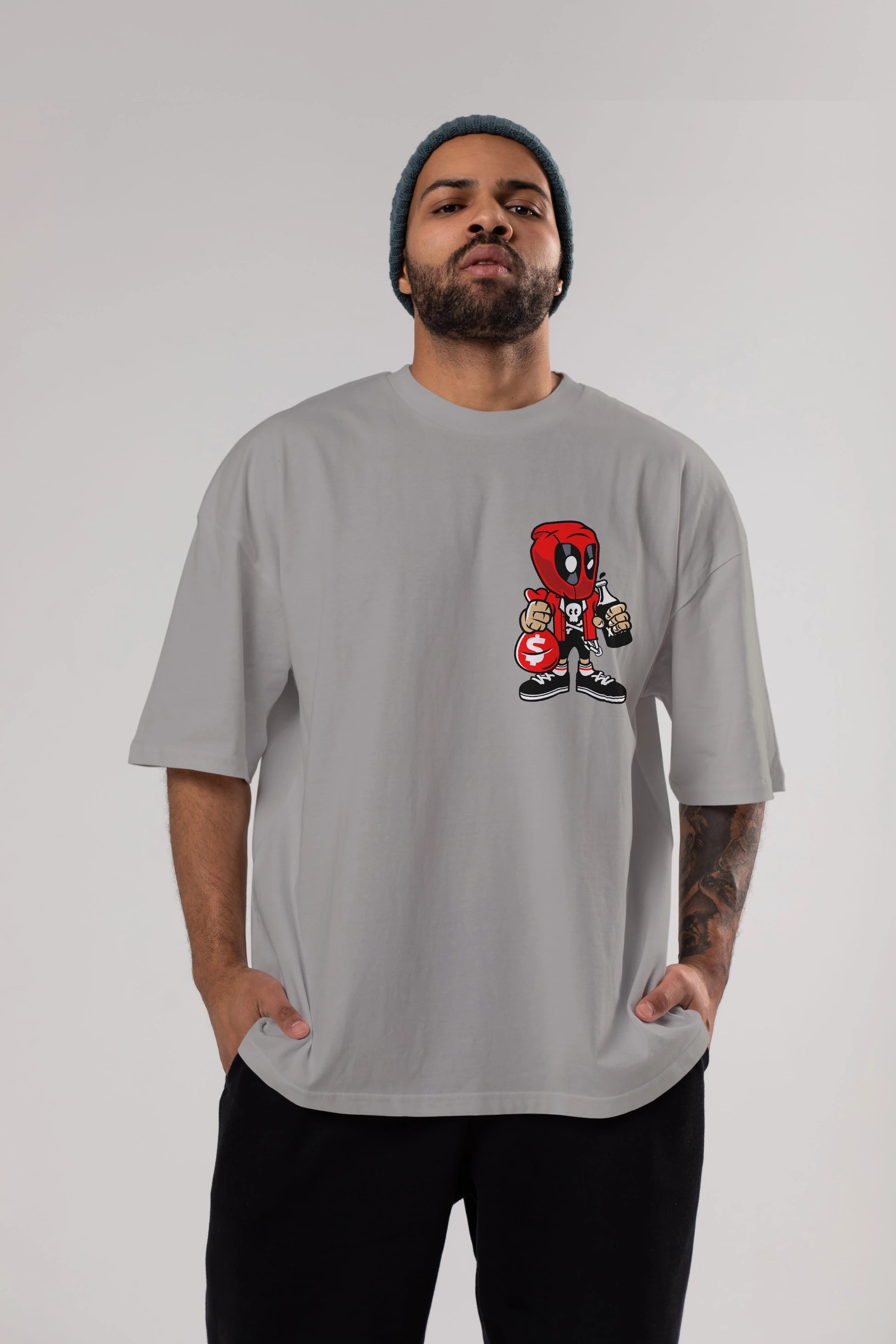 Deadpool (20) Ön Sol Baskılı Oversize t-shirt Erkek Kadın Unisex %100 Pamuk Bisiklet Yaka tişort