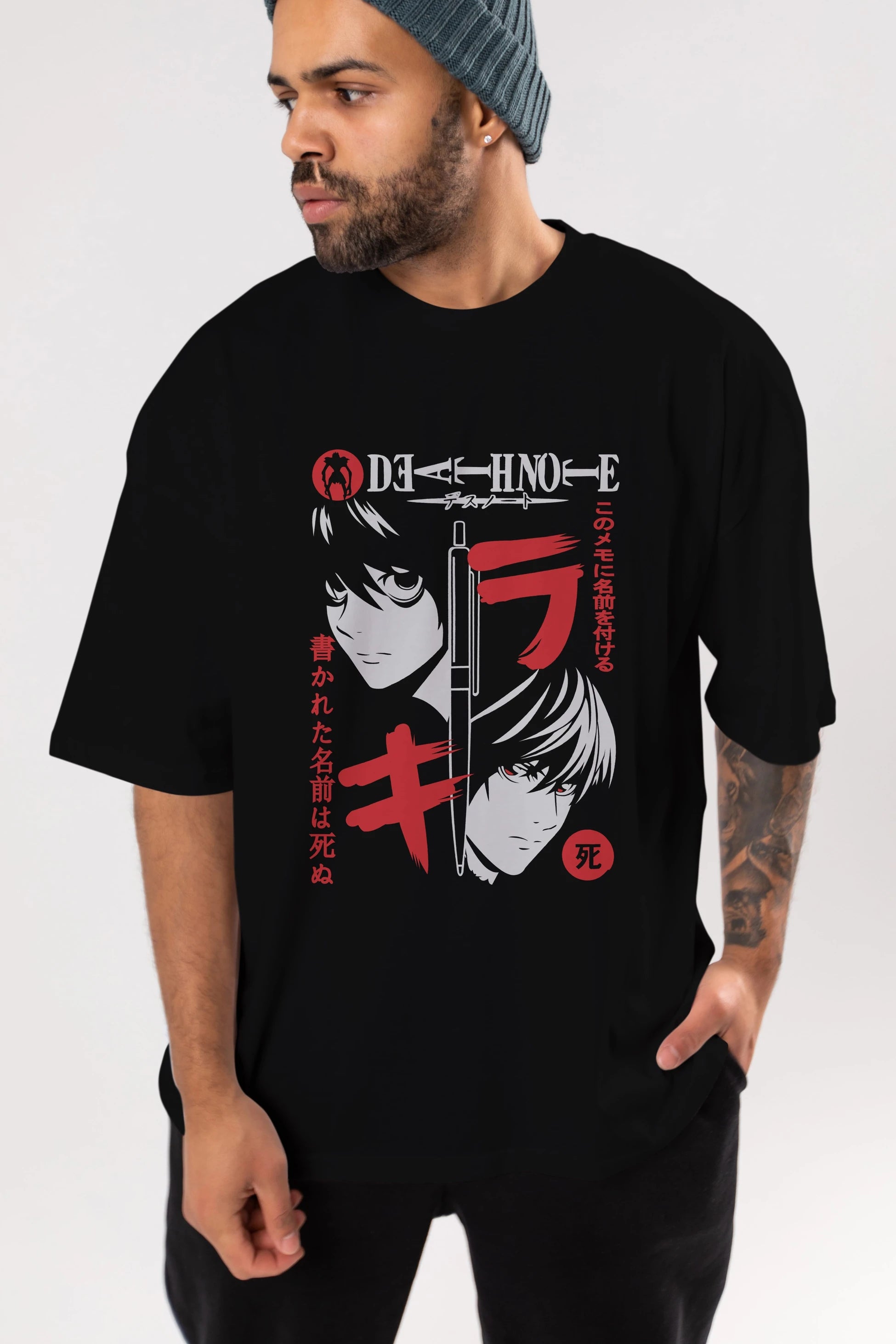 DEATHNOTE L vs KIRA Anime Ön Baskılı Oversize t-shirt %100 pamuk Erkek Kadın Unisex