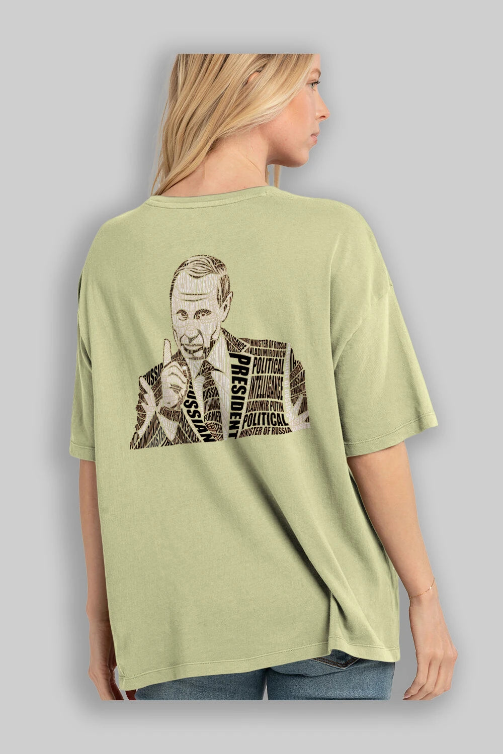 Putin Calligram Arka Baskılı Oversize t-shirt %100 pamuk Erkek Kadın Unisex