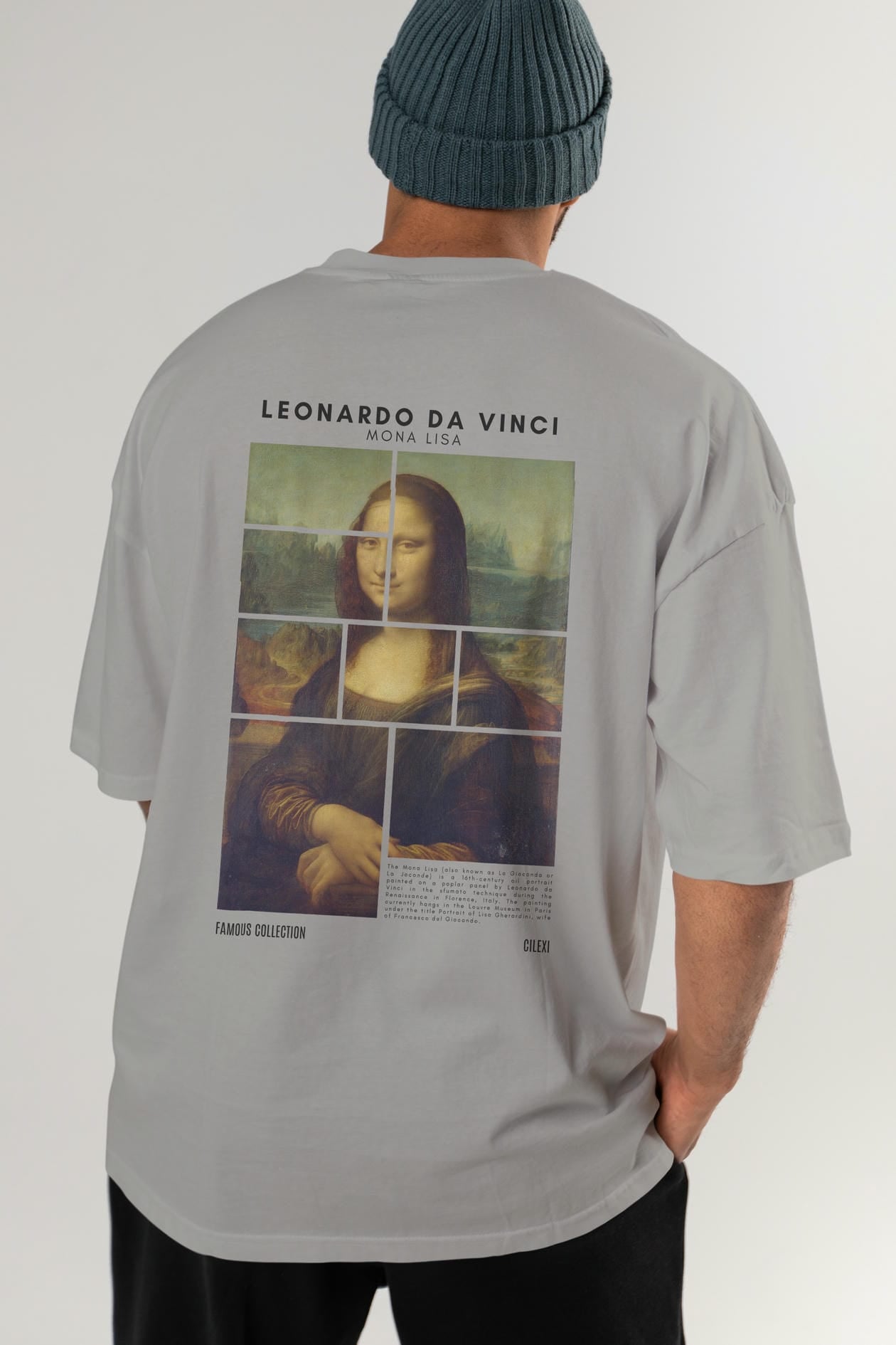 Leonardo Da Vinci Mona Lisa Arka Baskılı Oversize t-shirt Erkek Kadın Bisiklet Yaka Pamuk tişort