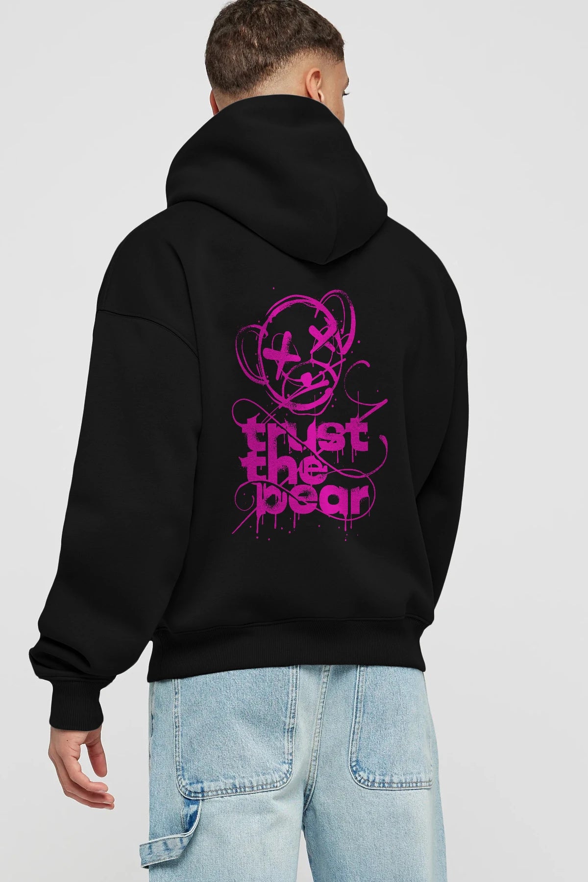 Trust The Bear 2 Arka Baskılı Hoodie Oversize Kapüşonlu Sweatshirt Erkek Kadın Unisex