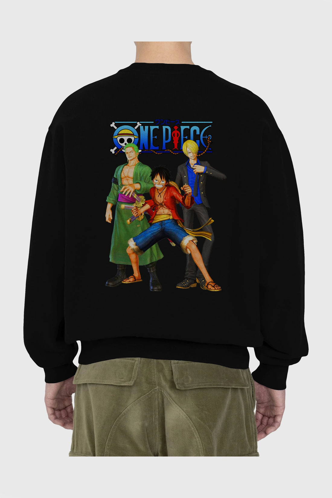 Luffy Sanji Zoro Arka Baskılı Anime Oversize Sweatshirt Erkek Kadın Unisex