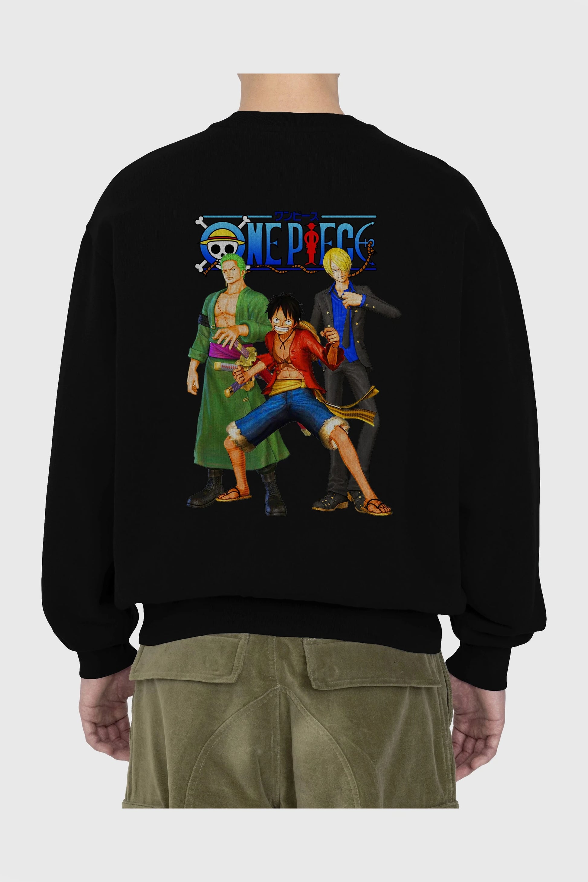 Luffy Sanji Zoro Arka Baskılı Anime Oversize Sweatshirt Erkek Kadın Unisex