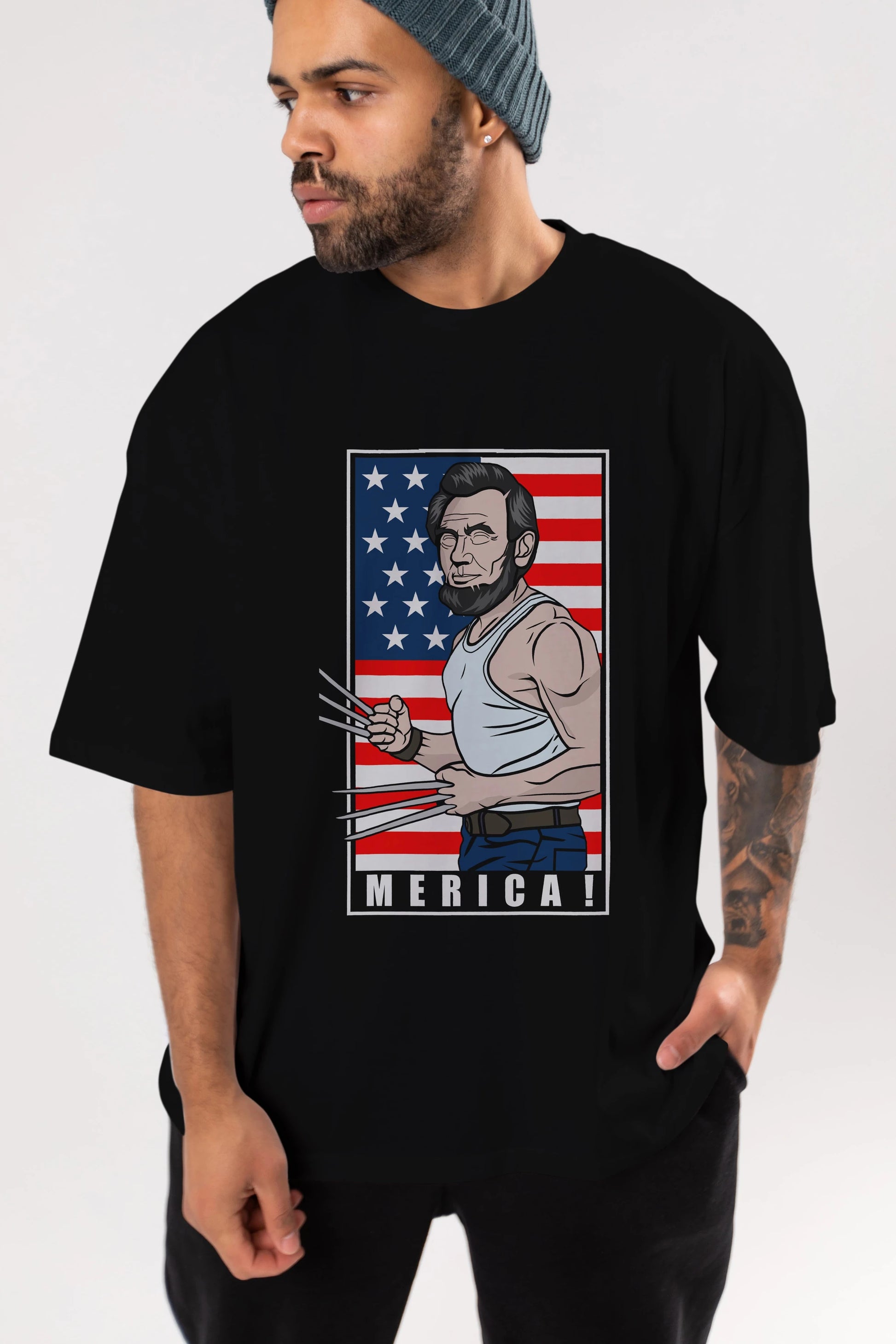 Wolverlincoln Ön Baskılı Oversize t-shirt Erkek Kadın Unisex %100 Pamuk tişort