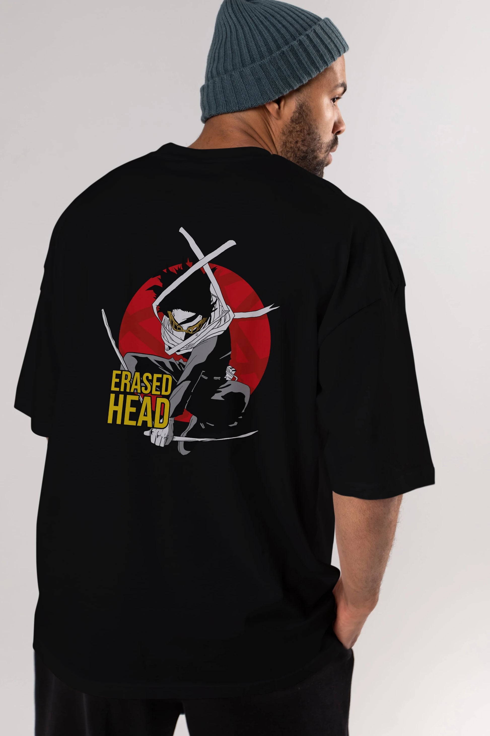 Erased Head Anime Arka Baskılı Oversize t-shirt Erkek Kadın Unisex