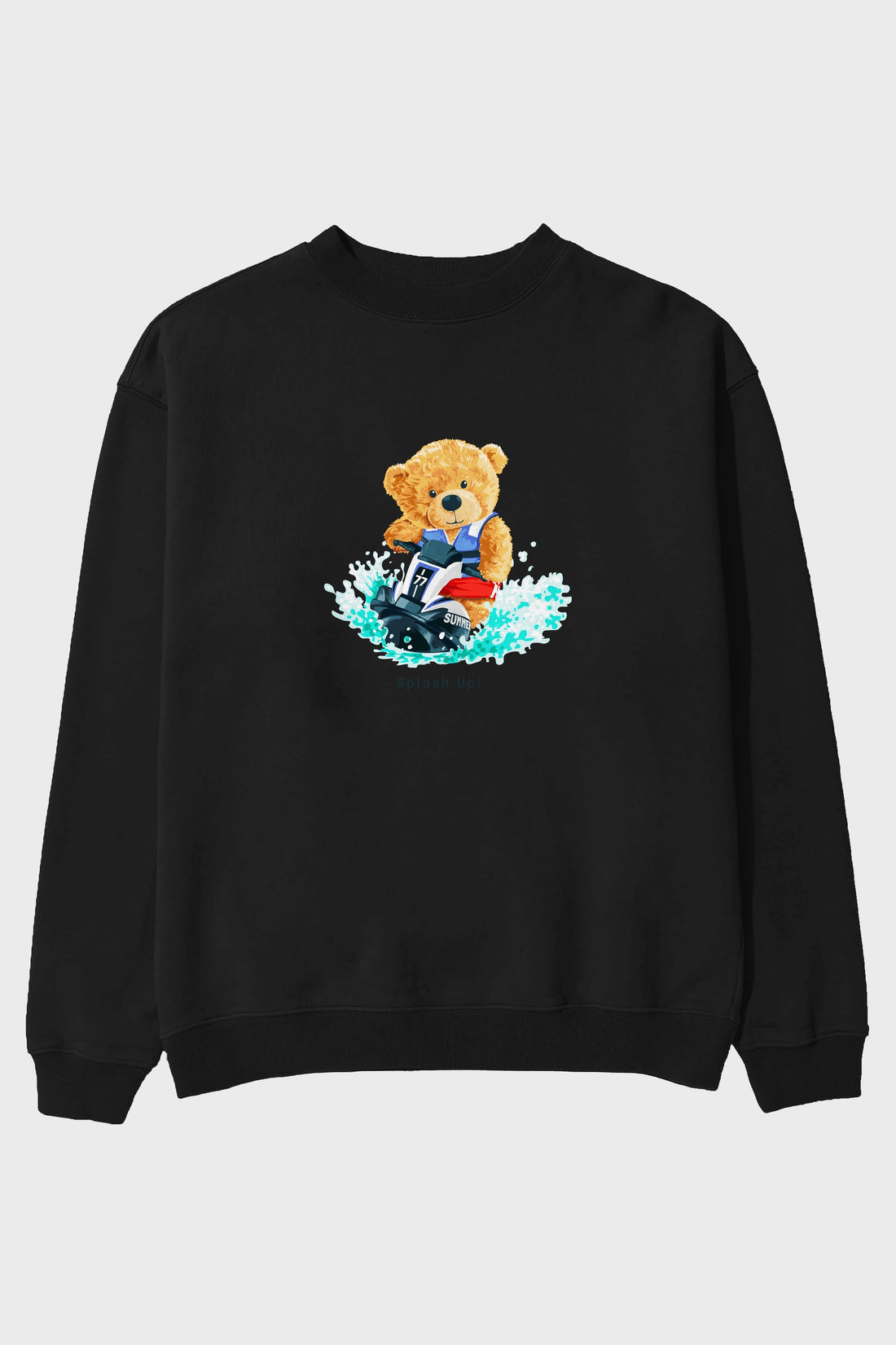 Teddy Bear Splash Up Ön Baskılı Oversize Sweatshirt Erkek Kadın Unisex