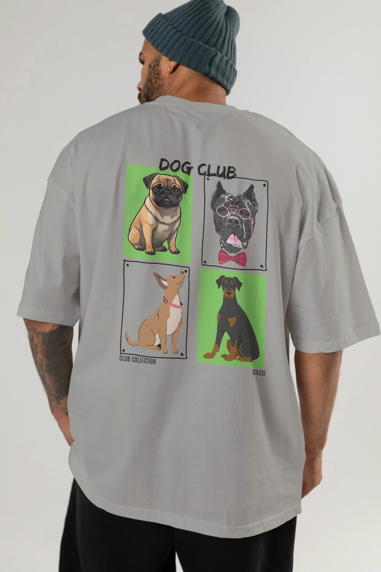 Dog Club Arka Baskılı Oversize t-shirt Erkek Kadın %100 Pamuk Bisiklet Yaka tişort