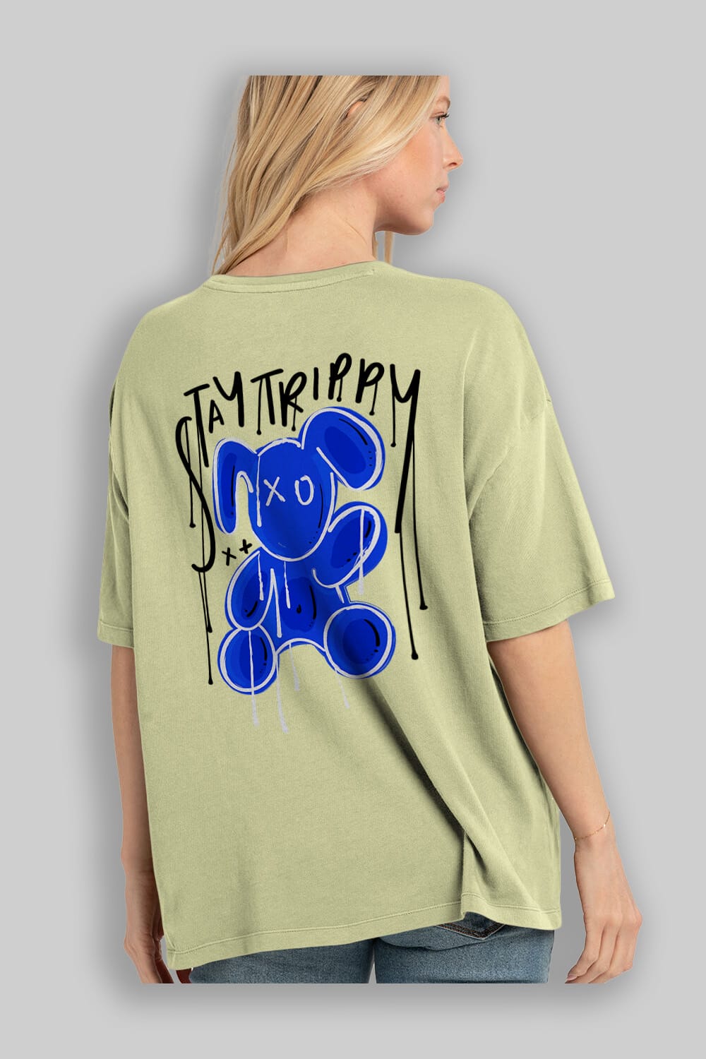 Stay Trippy Bear Arka Baskılı Oversize t-shirt Erkek Kadın Unisex