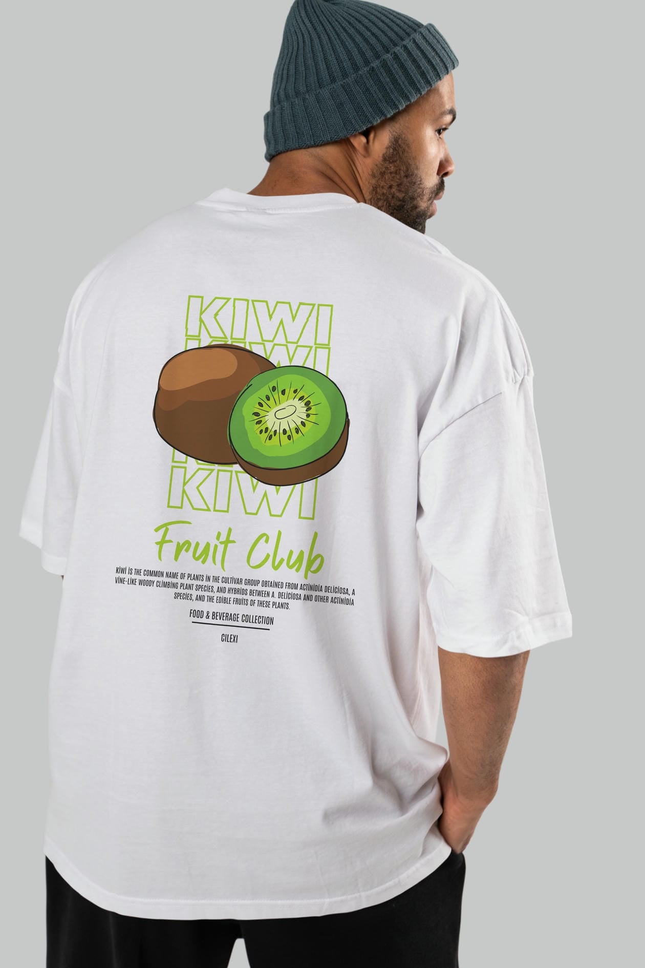 Kiwi Arka Baskılı Oversize t-shirt Erkek Kadın Pamuk Bisiklet Yaka tişort