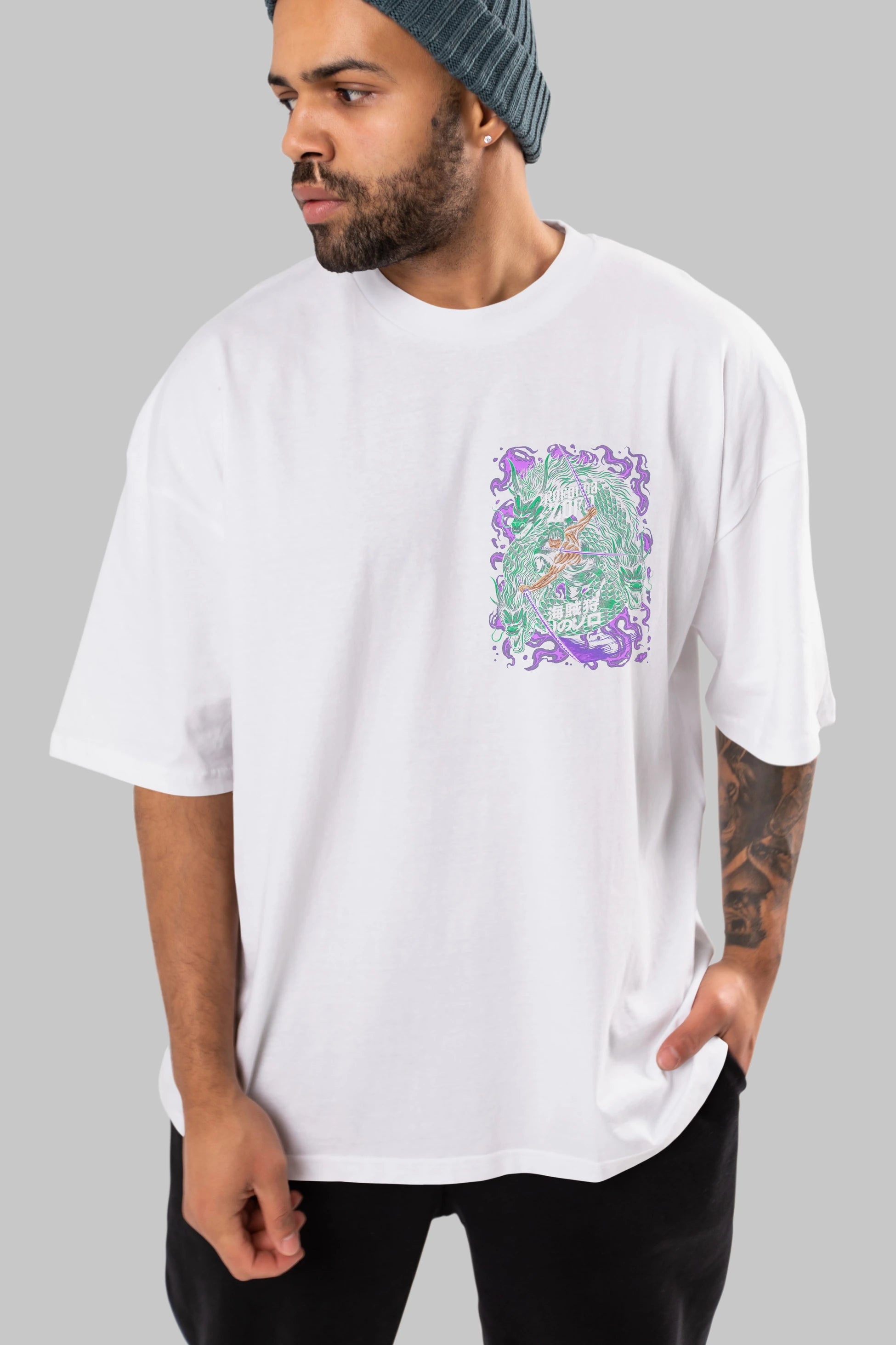 RORONOA ZORO 5 Ön Sol Baskılı Oversize t-shirt Erkek Kadın Unisex %100 Pamuk Bisiklet Yaka tişort