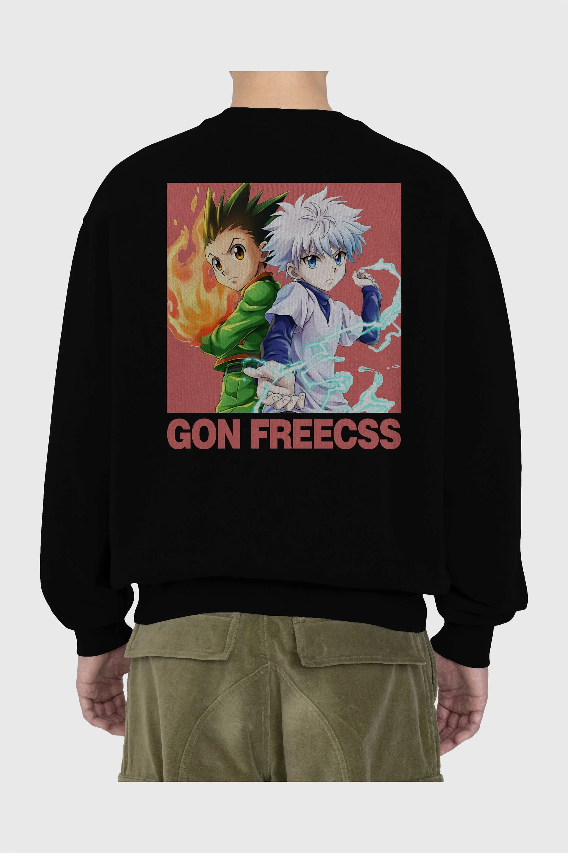 Gon Freecss HUNTER X HUNTER 4 Anime Arka Baskılı Oversize Sweatshirt Erkek Kadın Unisex