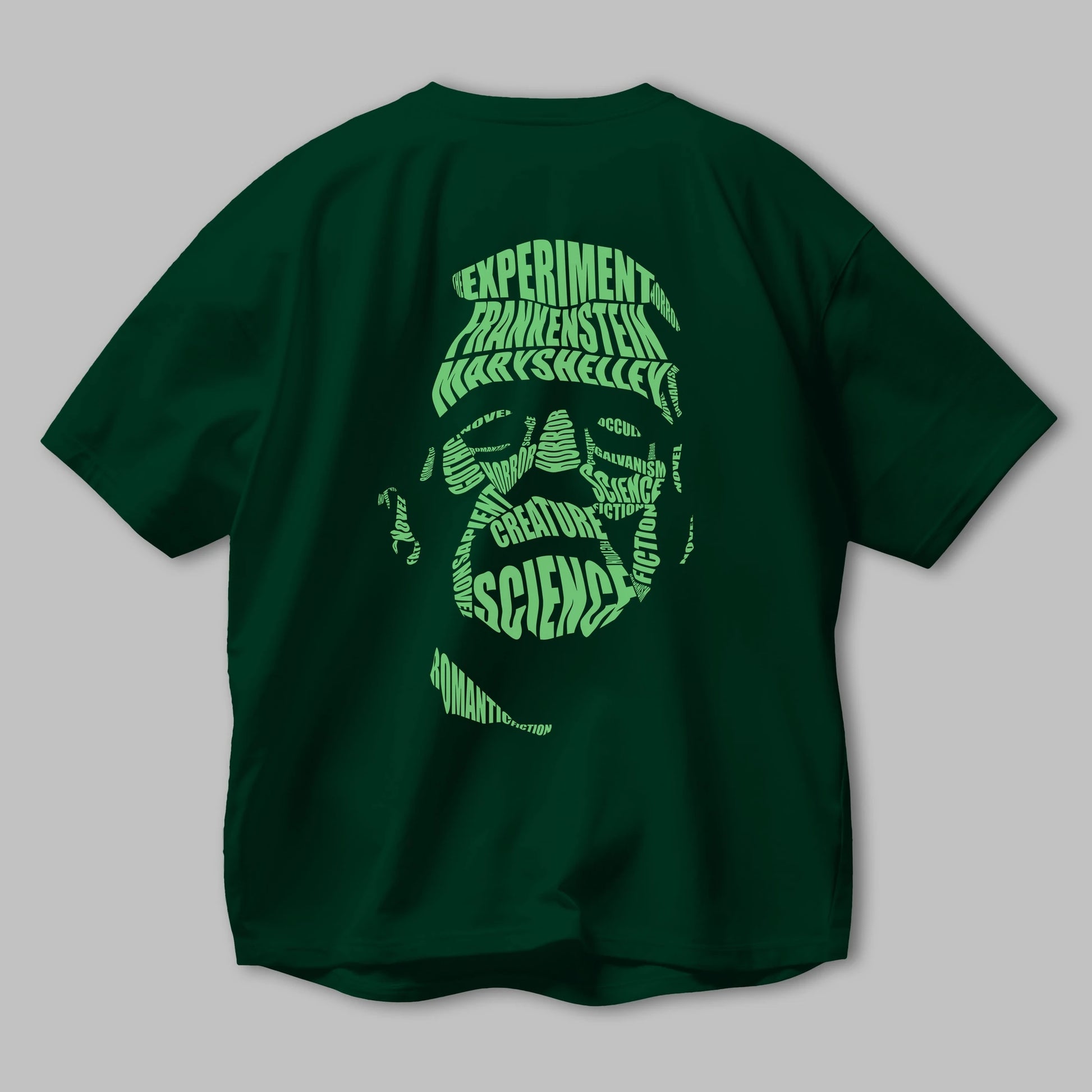 Frankenstein Calligram Arka Baskılı Oversize t-shirt %100 pamuk Erkek Kadın Unisex