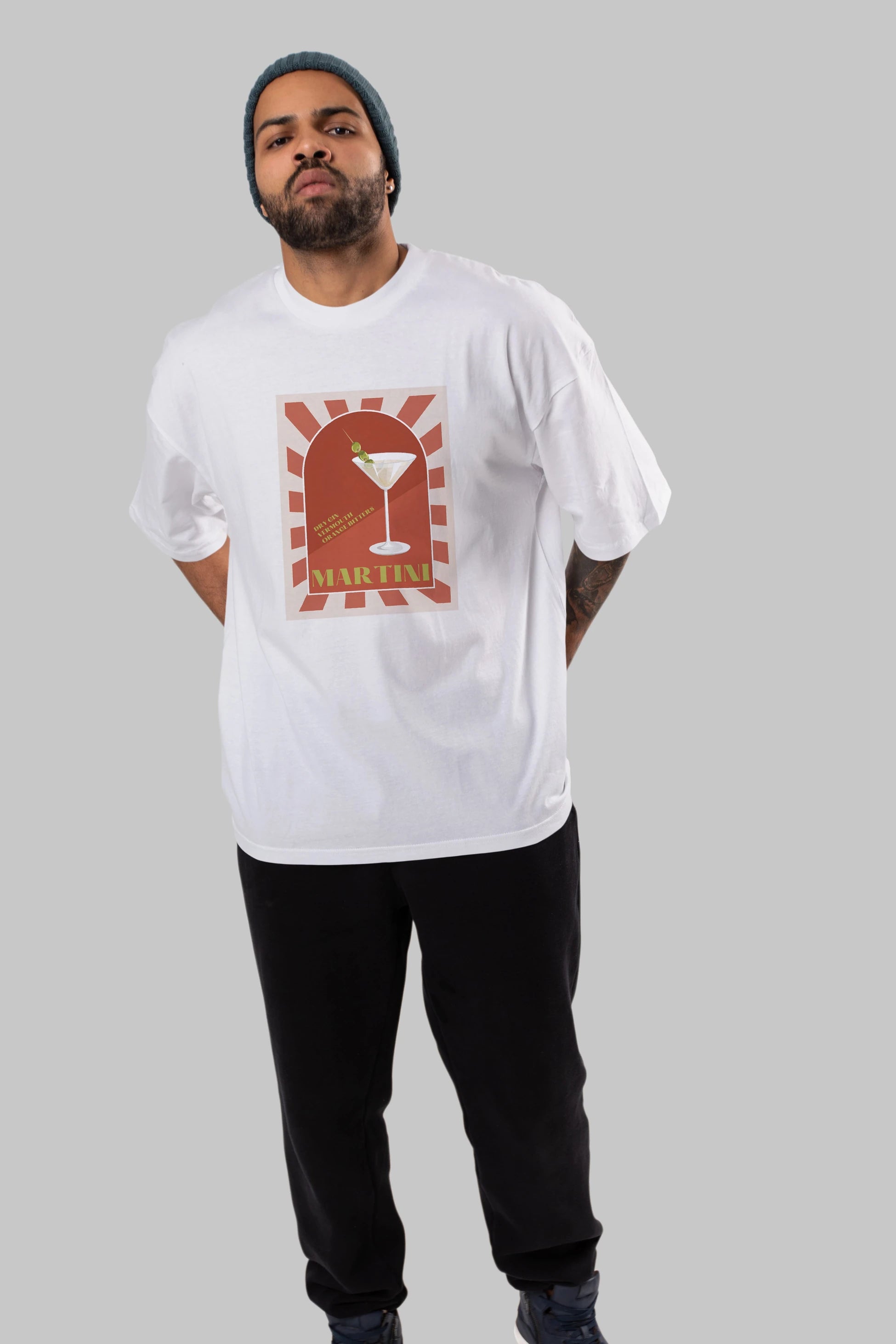 Martini 2 Ön Baskılı Oversize t-shirt Erkek Kadın Unisex %100 Pamuk Bisiklet Yaka tişort