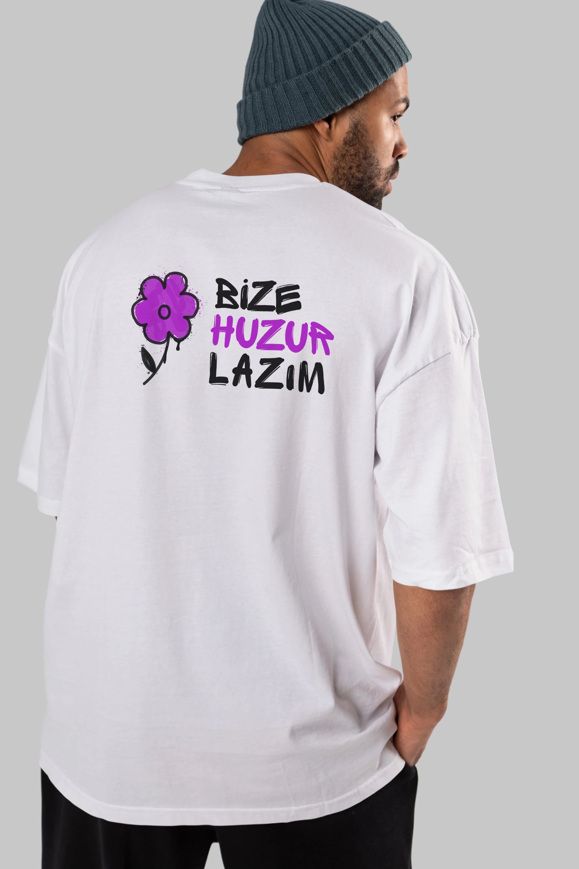 Bize Huzur Lazım Arka Baskılı Oversize t-shirt Erkek Kadın Unisex