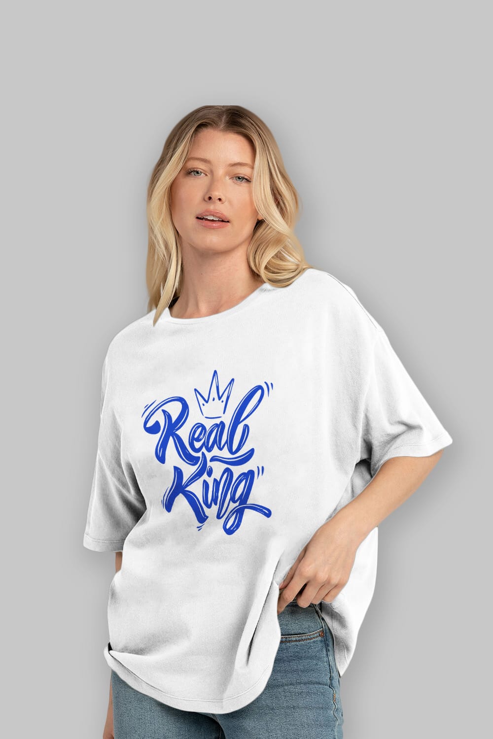 Real King Yazılı Ön Baskılı Oversize t-shirt Erkek Kadın Unisex
