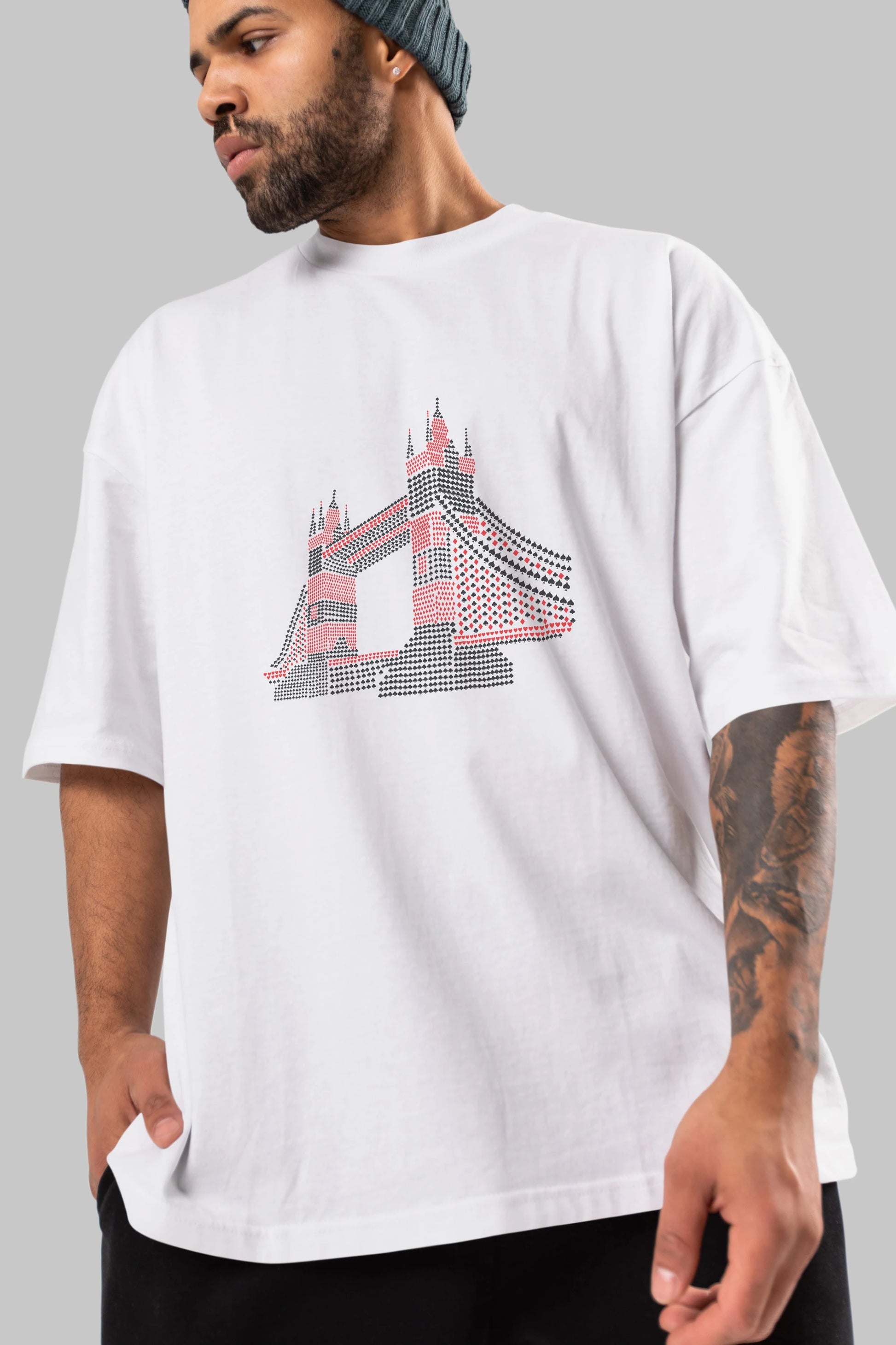 The Bridge Ön Baskılı Oversize t-shirt %100 pamuk Erkek Kadın Unisex