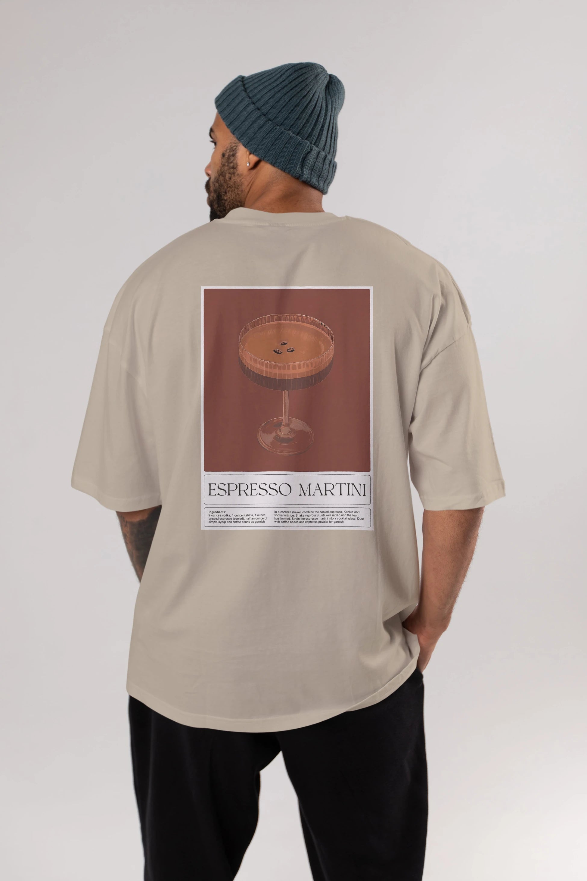 Espresso Martini Arka Baskılı Oversize t-shirt Erkek Kadın Unisex %100 Pamuk Bisiklet Yaka tişort