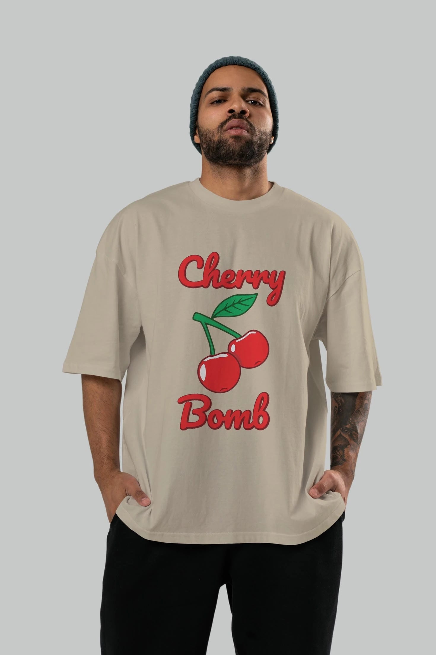 Cherry Bomb Cherries 1 Ön Baskılı Oversize t-shirt Erkek Kadın Pamuk Bisiklet Yaka tişort
