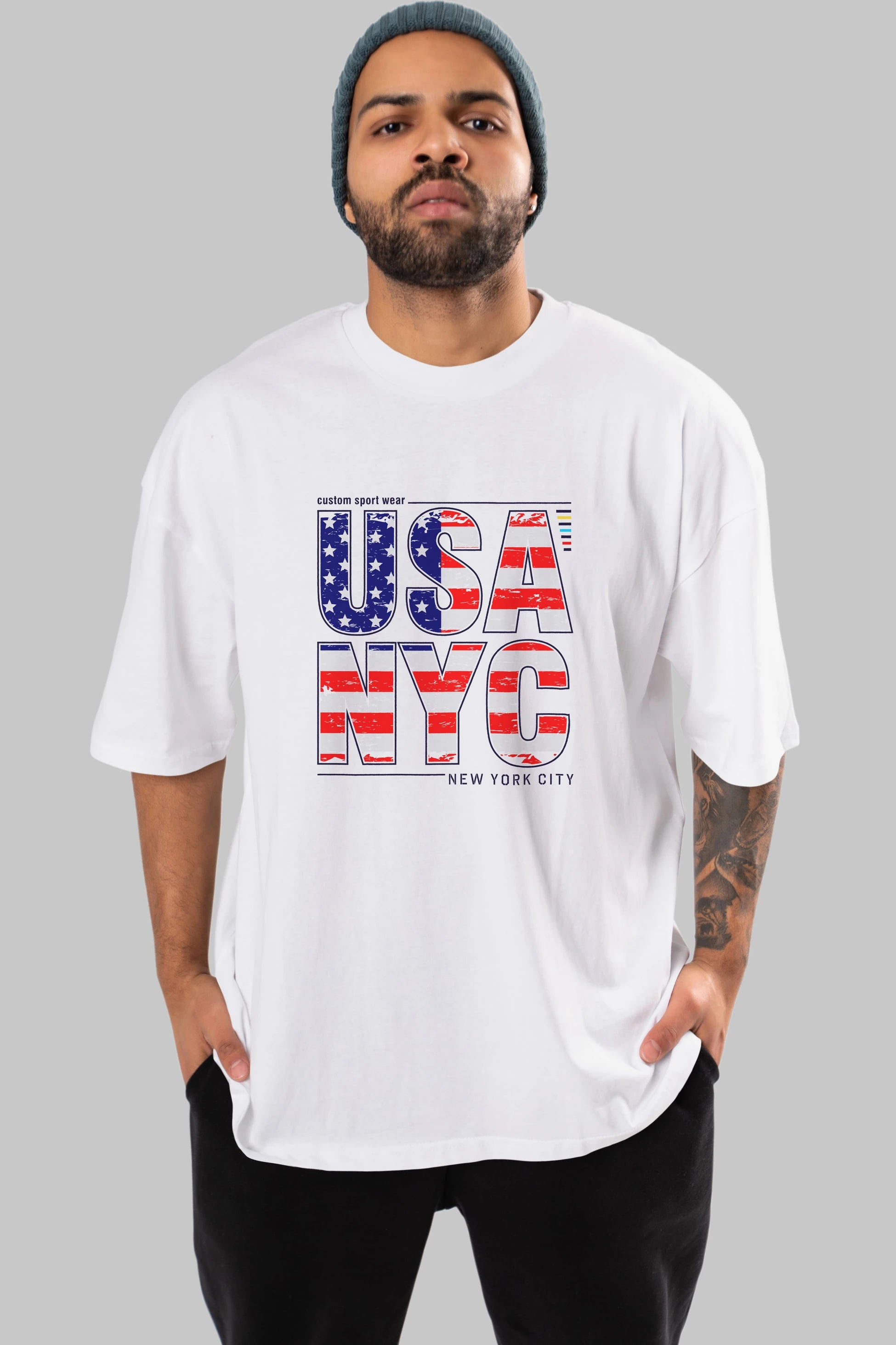 Usa NYC Ön Baskılı Oversize t-shirt Erkek Kadın Unisex