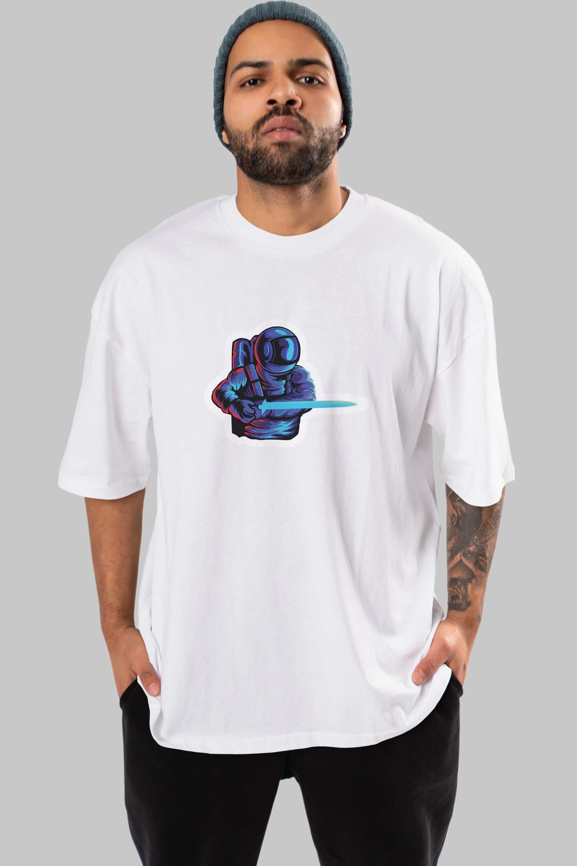 Astro Knight Sticker Ön Baskılı Oversize t-shirt Erkek Kadın Unisex