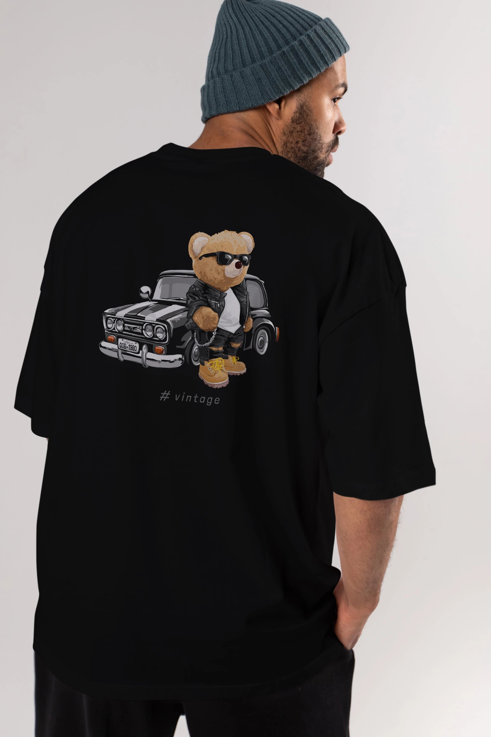 Teddy Bear Vintage Arka Baskılı Oversize t-shirt Erkek Kadın Unisex %100 Pamuk