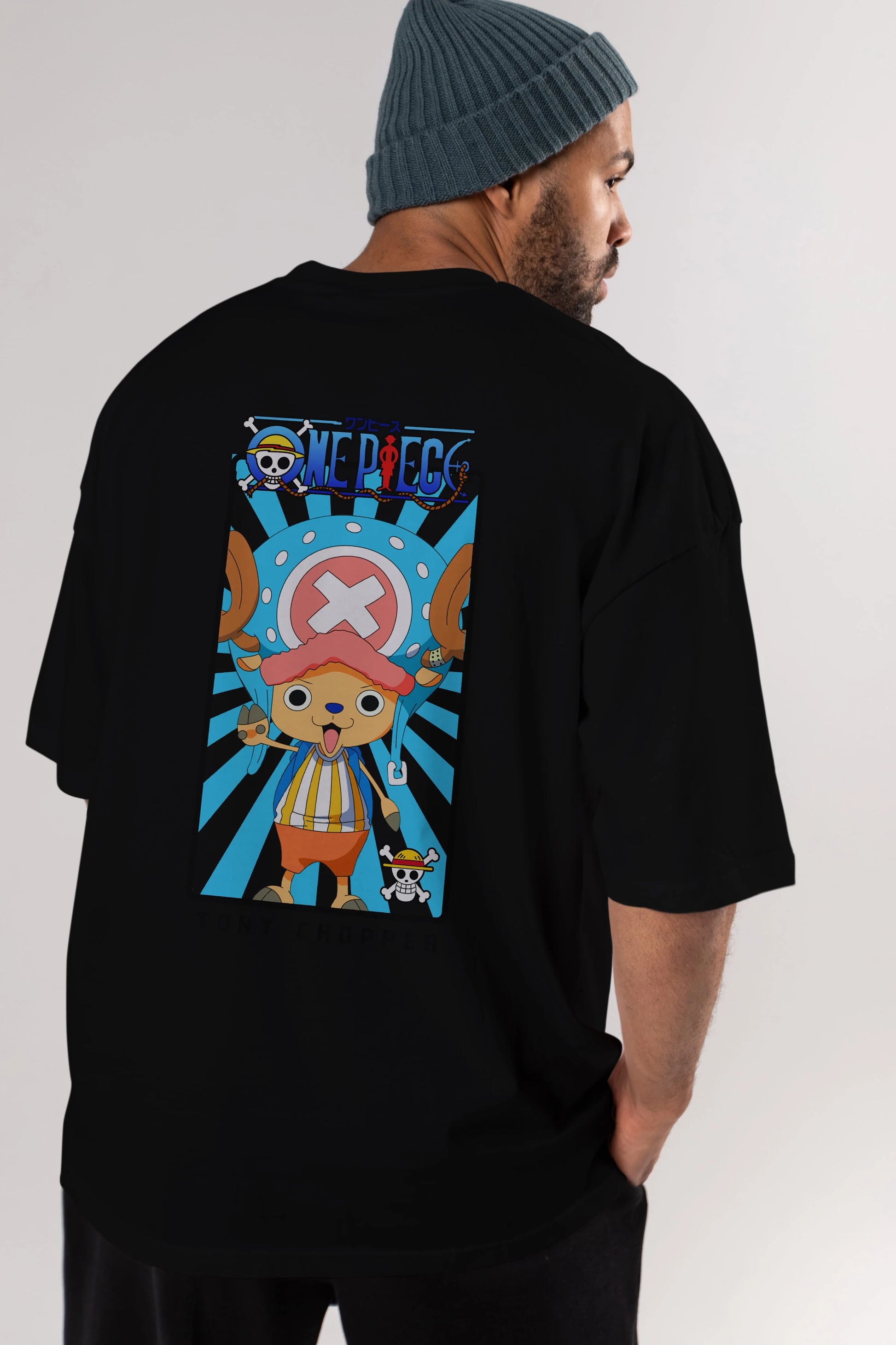 Chopper Anime Arka Baskılı Oversize t-shirt Erkek Kadın Unisex %100 pamuk tişort
