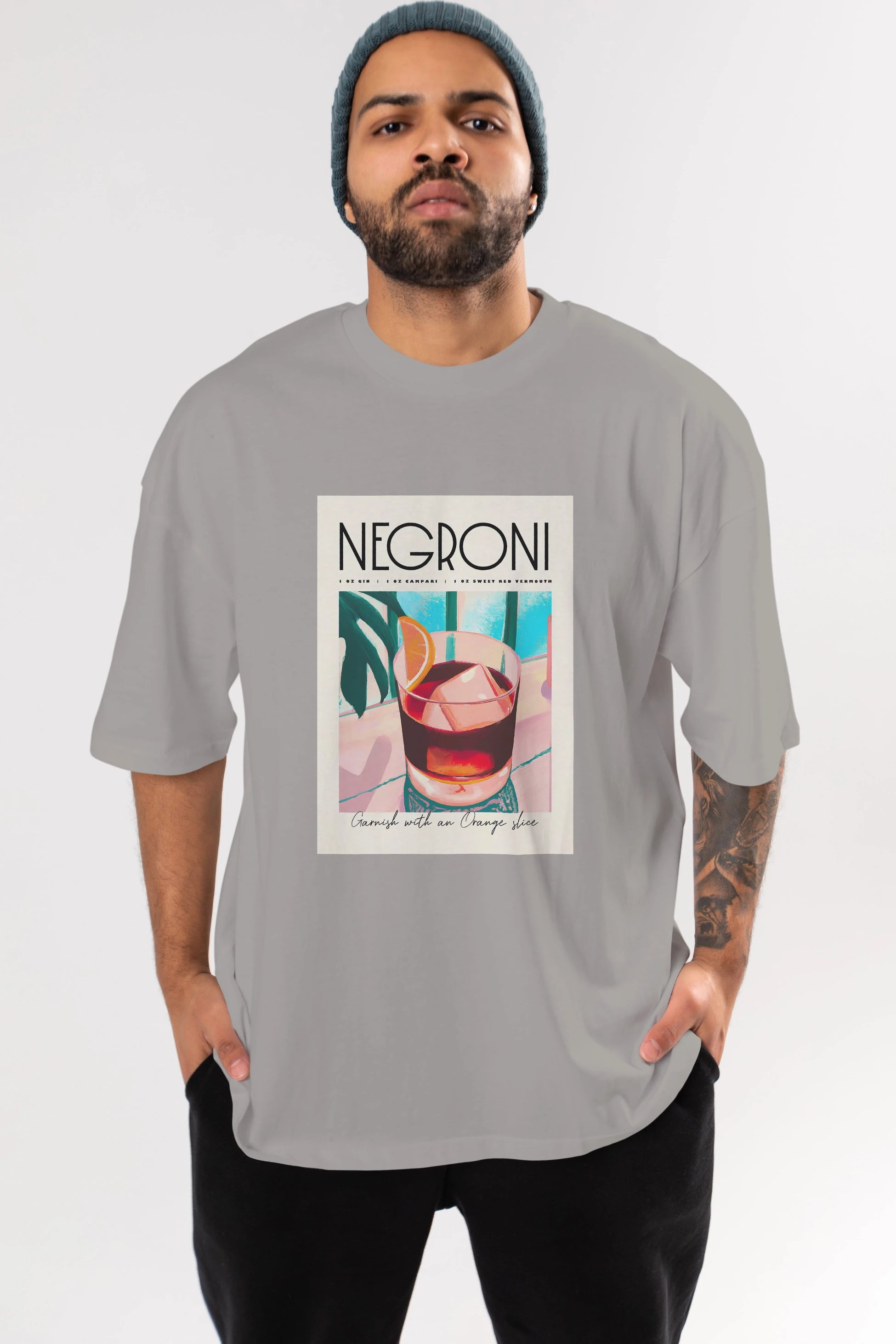 Negroni 4 Ön Baskılı Oversize t-shirt Erkek Kadın Unisex %100 Pamuk Bisiklet Yaka tişort