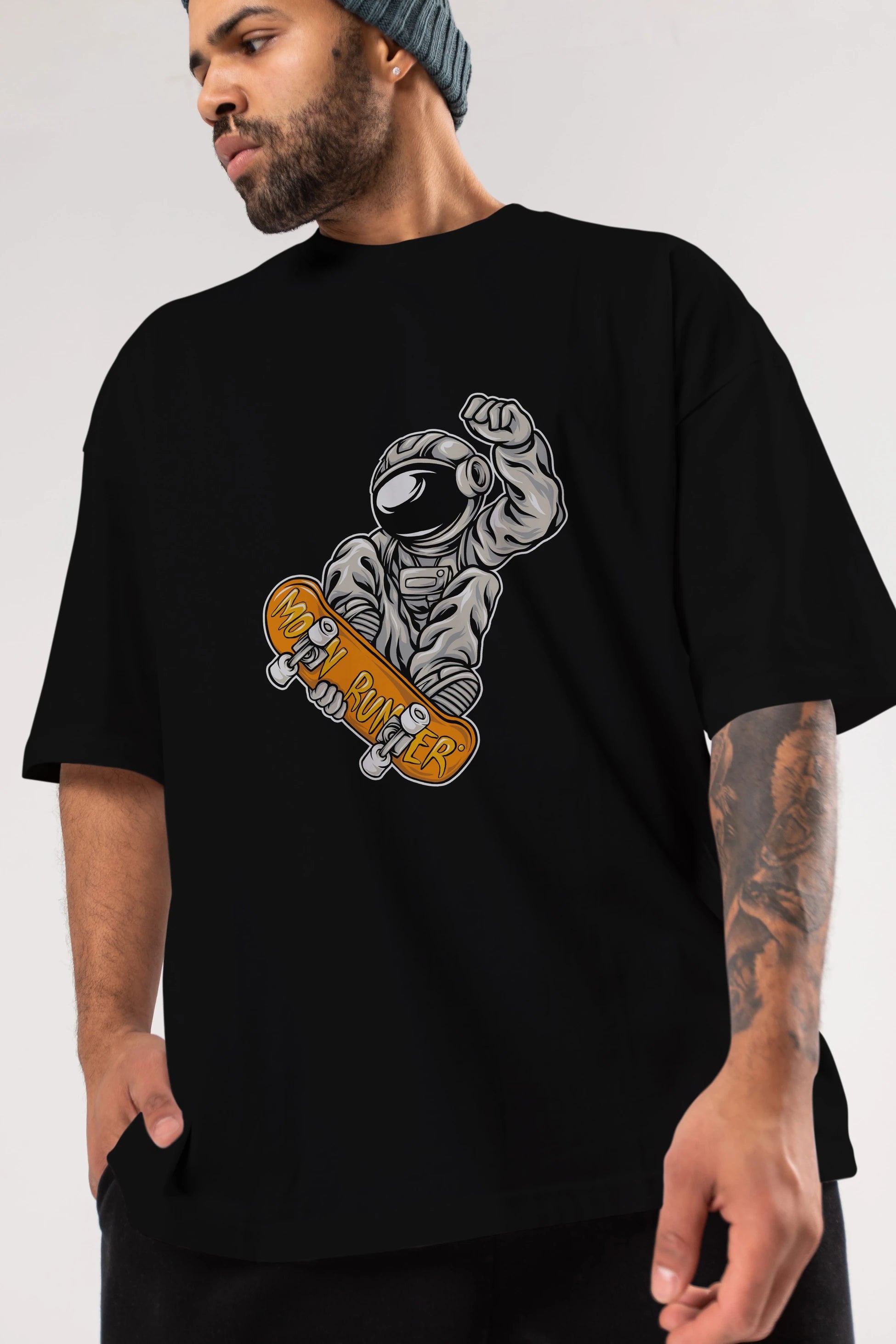 Moon Runner Ön Baskılı Oversize t-shirt Erkek Kadın Unisex