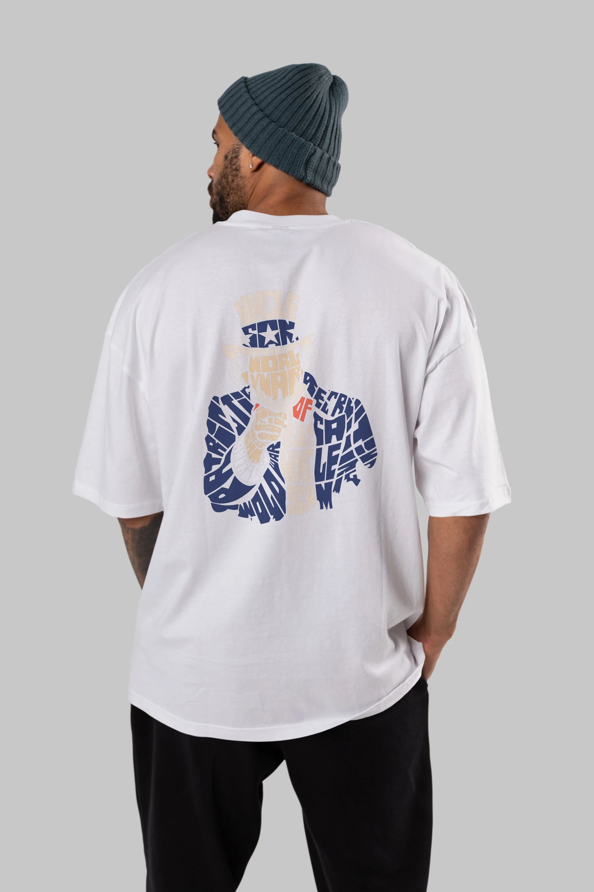 Uncle Sam Arka Baskılı Oversize t-shirt %100 pamuk Erkek Kadın Unisex