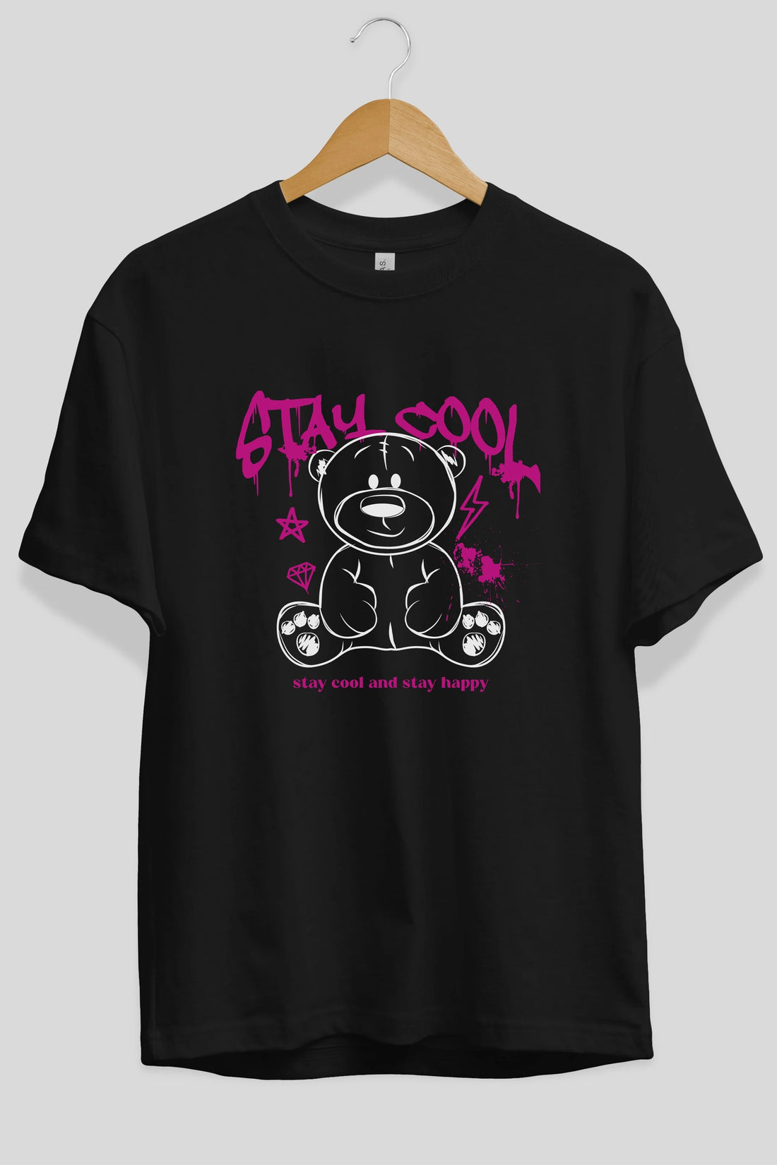 Teddy Bear Stay Cool Ön Baskılı Oversize t-shirt Erkek Kadın Unisex