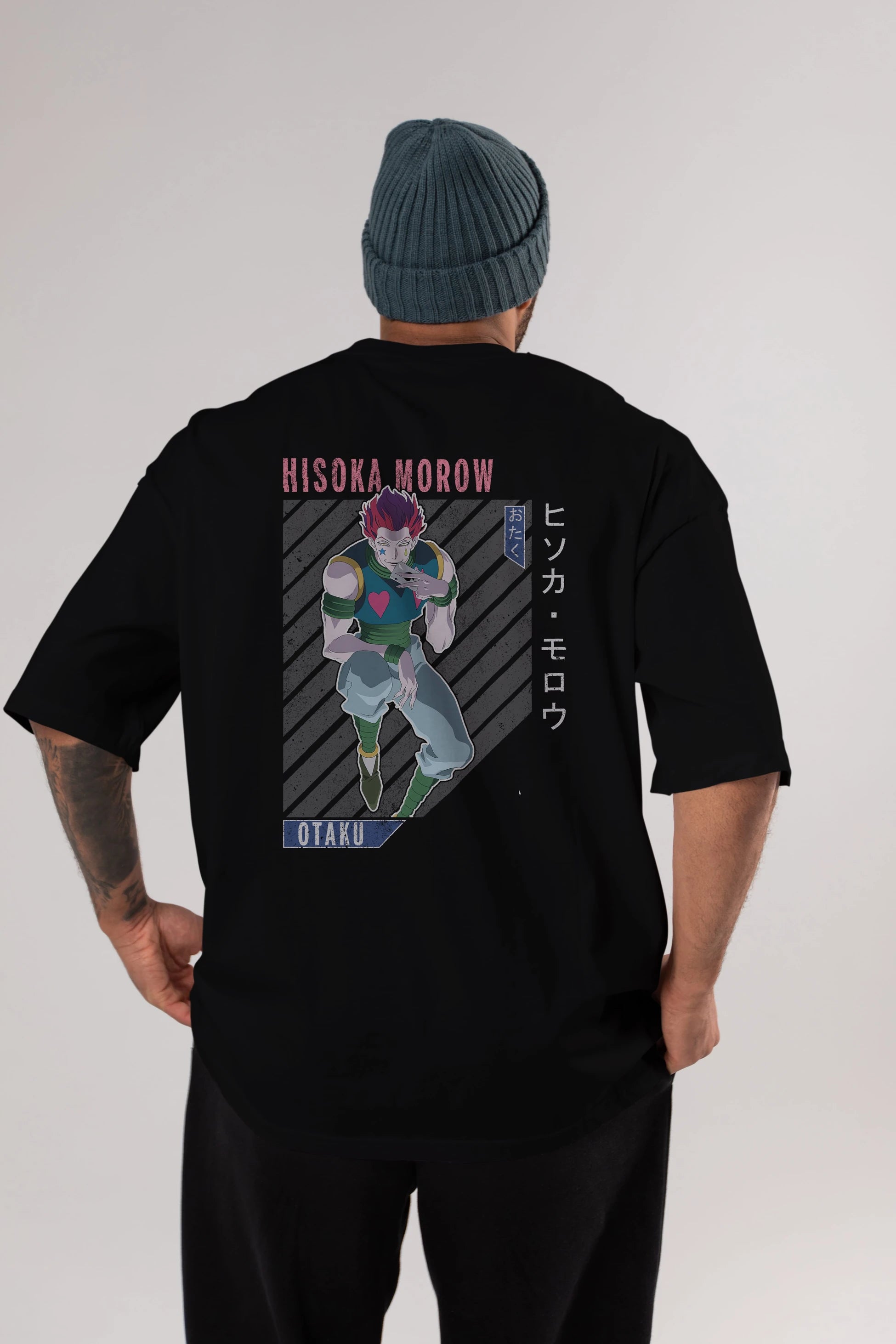 Hisoka Morow 2 2 Anime Arka Baskılı Oversize t-shirt Erkek Kadın Unisex