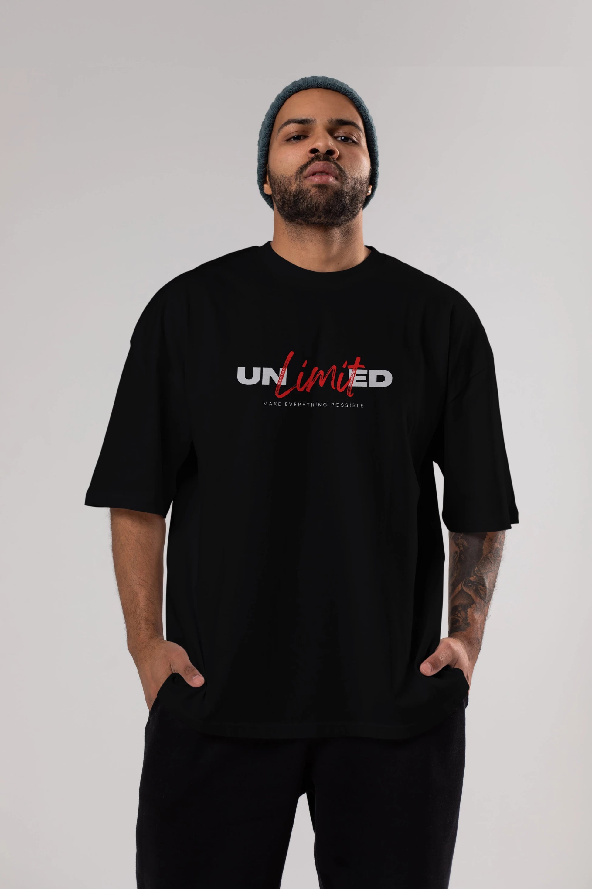 Unlimited Yazılı Ön Baskılı Oversize t-shirt Erkek Kadın Unisex