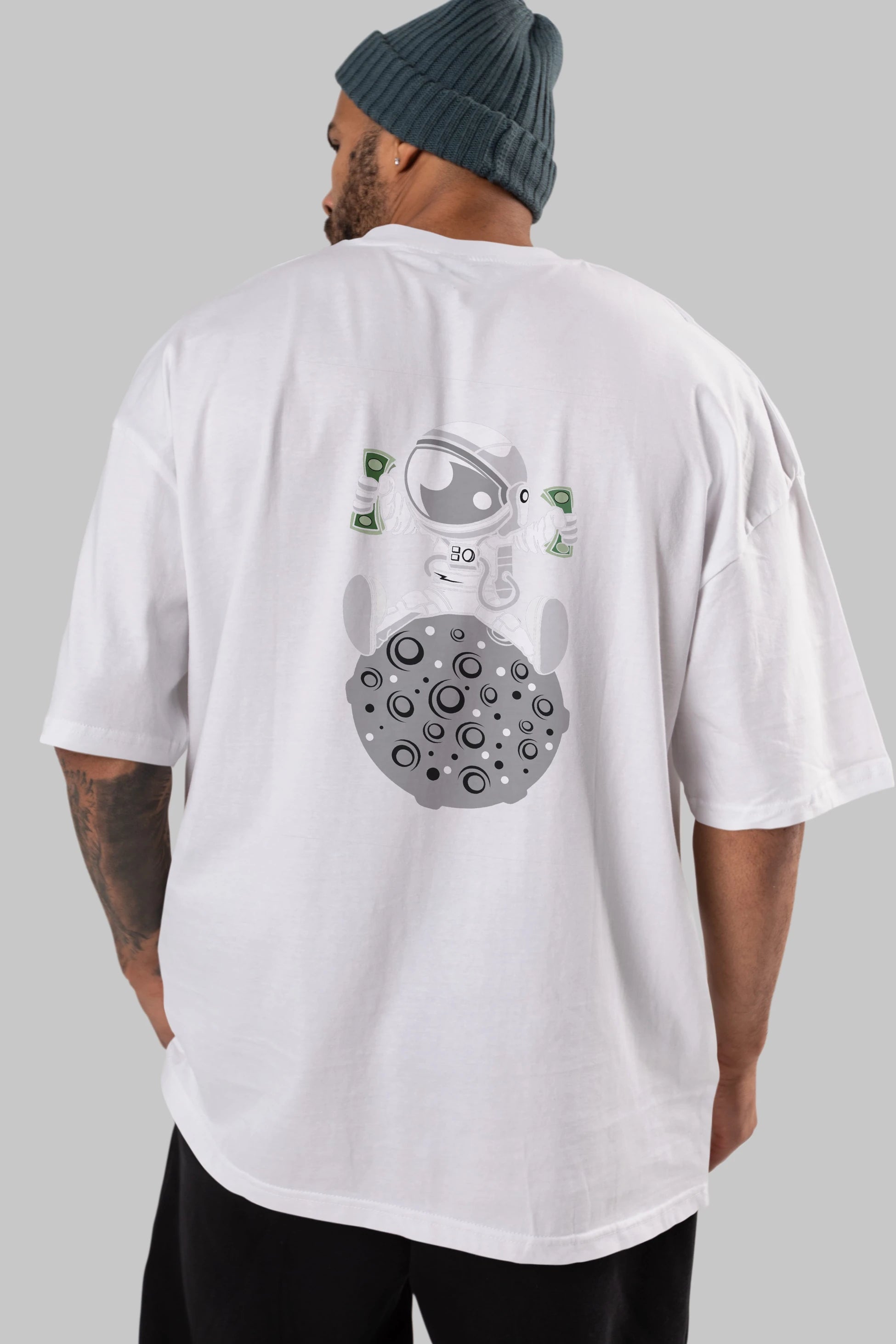 Astronaut Dollar Arka Baskılı Oversize t-shirt Erkek Kadın Unisex %100 Pamuk tişort