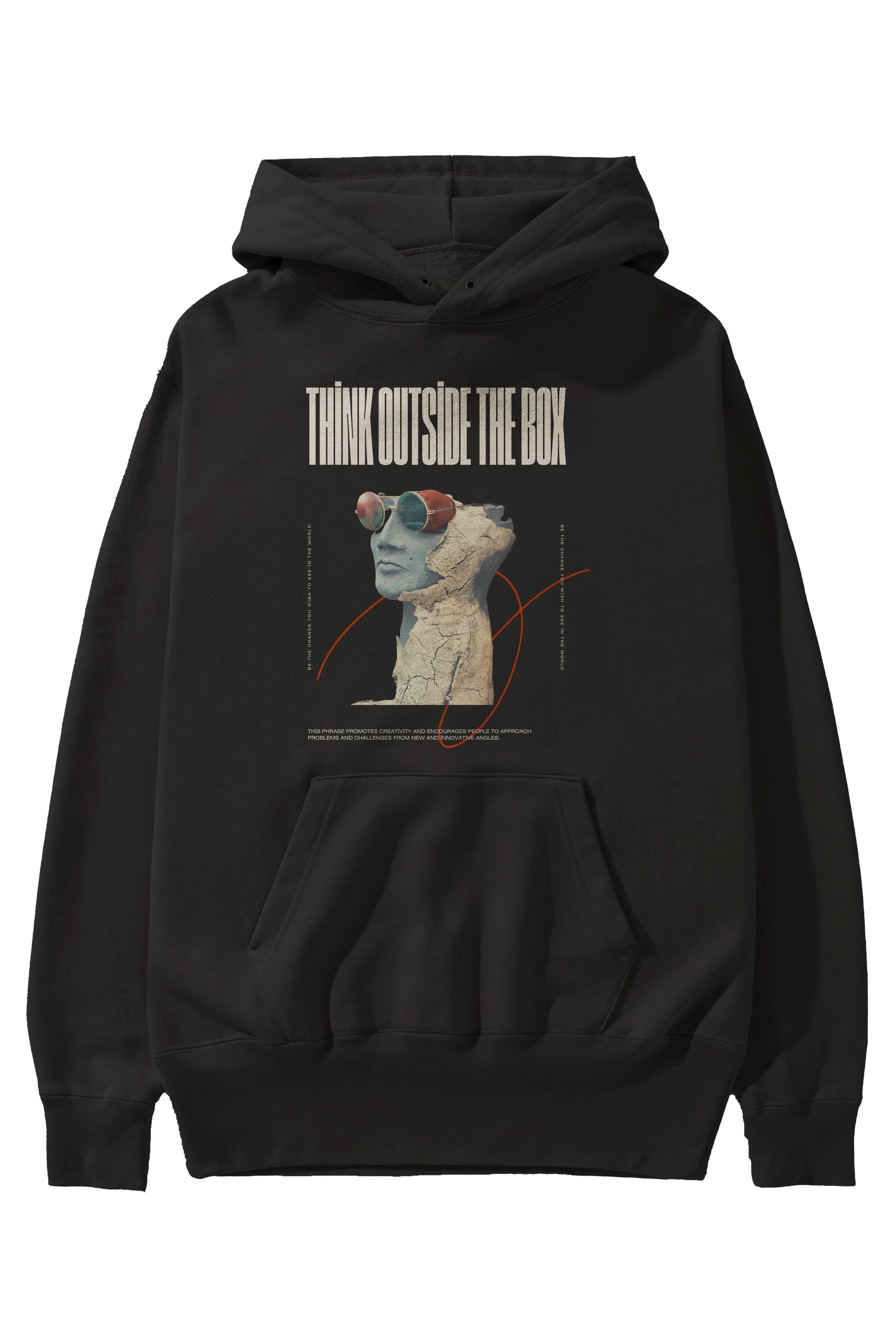 Think Outside The Box Ön Baskılı Oversize Hoodie Kapüşonlu Sweatshirt Erkek Kadın Unisex