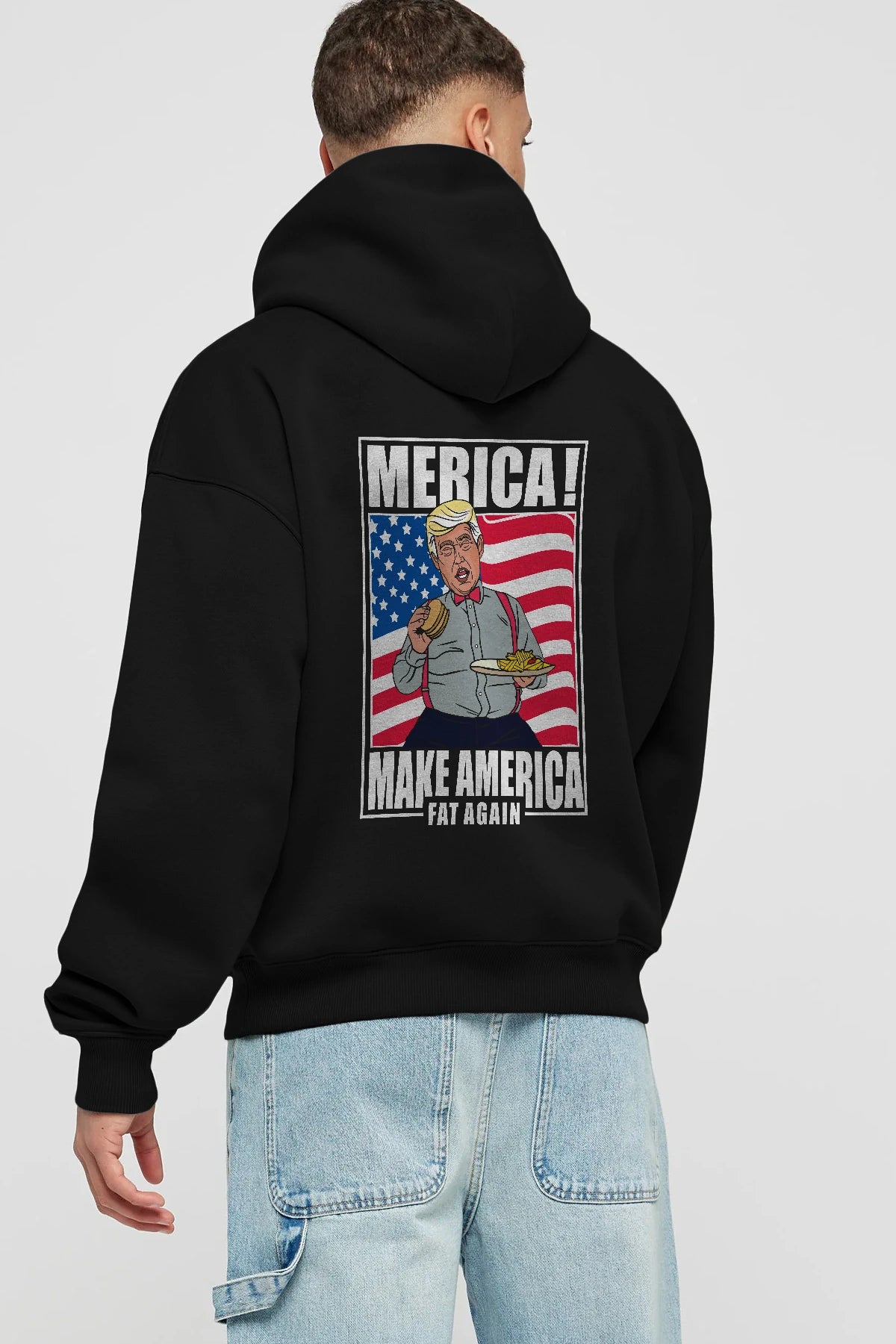 Trump Burger Arka Baskılı Hoodie Oversize Kapüşonlu Sweatshirt Erkek Kadın Unisex