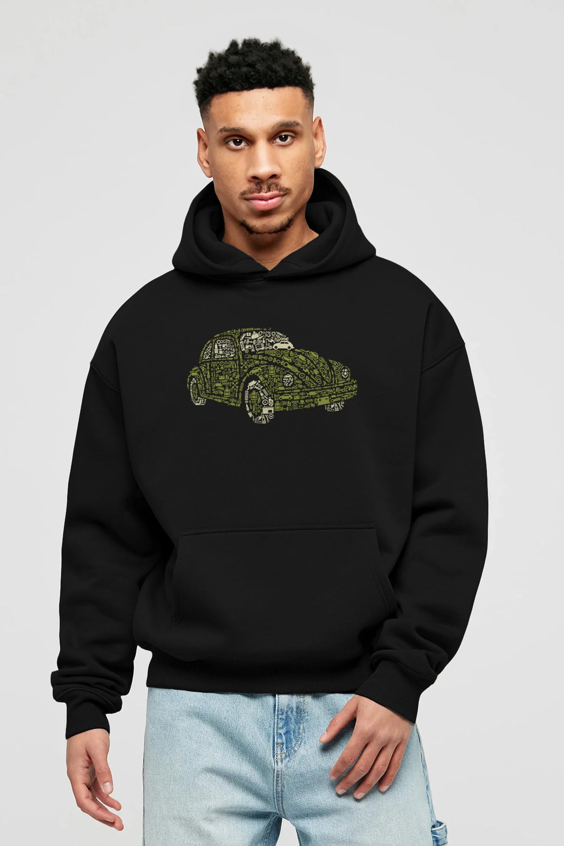 Beetle Ön Baskılı Hoodie Oversize Kapüşonlu Sweatshirt Erkek Kadın Unisex