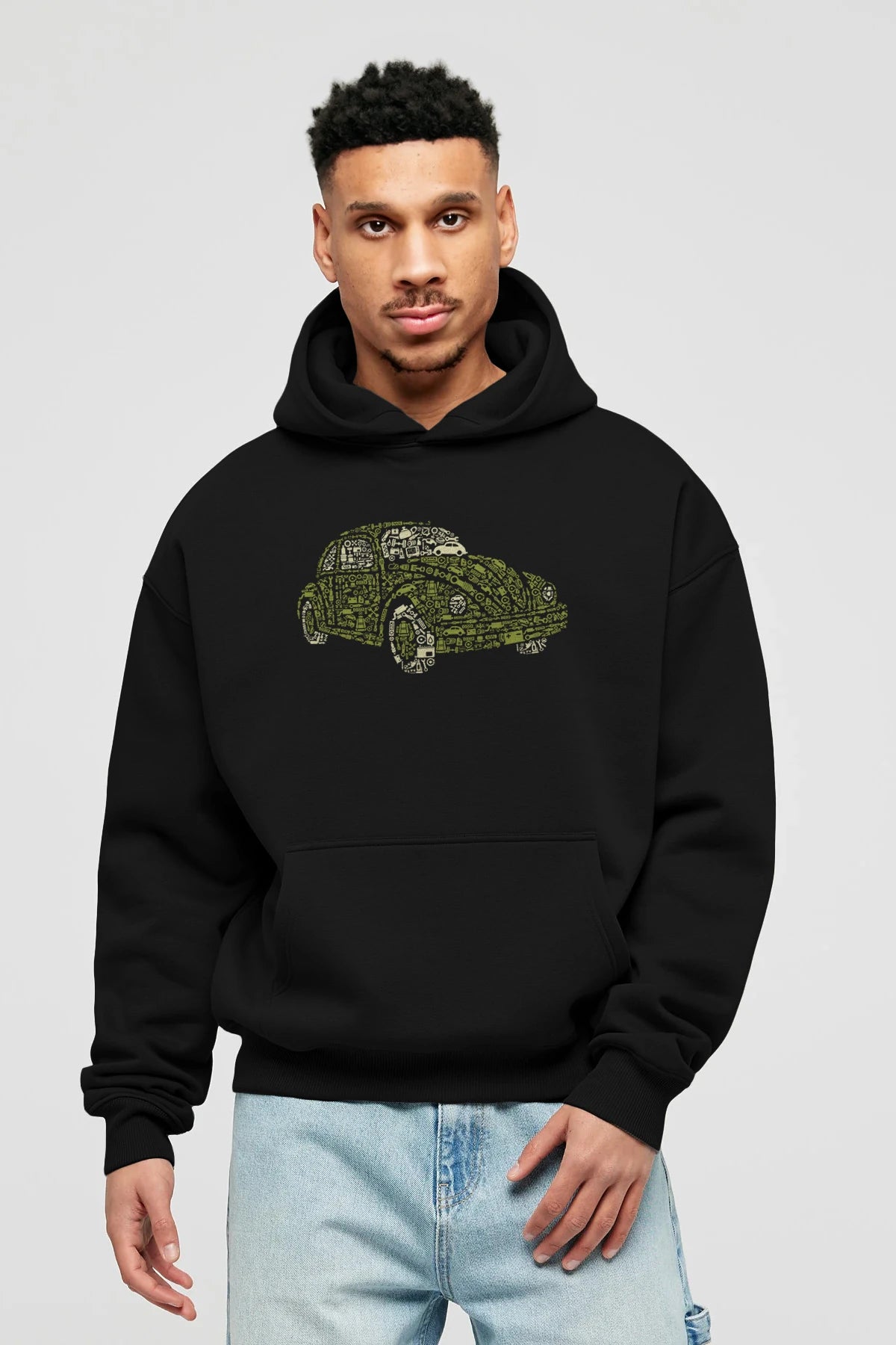 Beetle Ön Baskılı Hoodie Oversize Kapüşonlu Sweatshirt Erkek Kadın Unisex