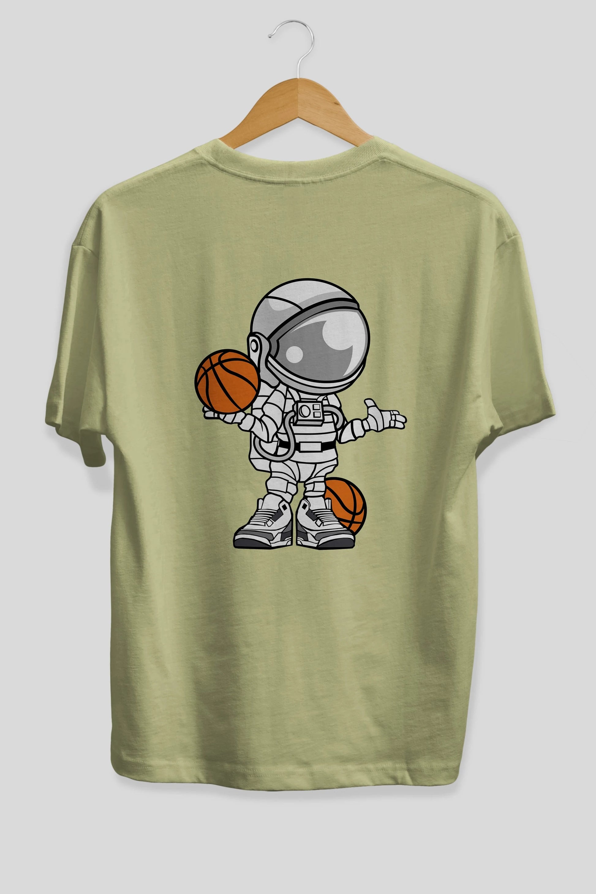 Astronaut Basketball Player Arka Baskılı Oversize t-shirt Erkek Kadın Unisex %100 Pamuk tişort