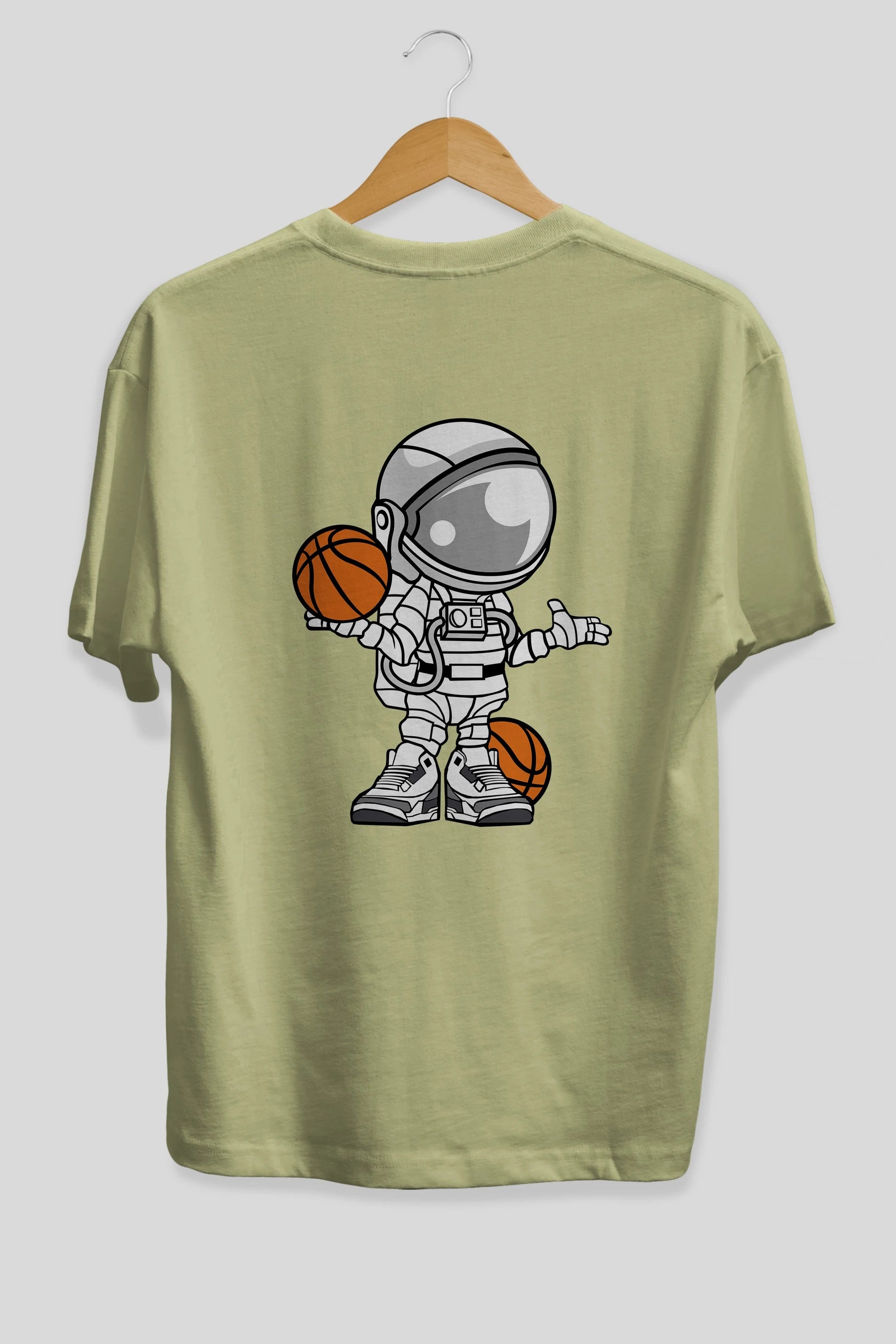 Astronaut Basketball Player Arka Baskılı Oversize t-shirt Erkek Kadın Unisex %100 Pamuk tişort