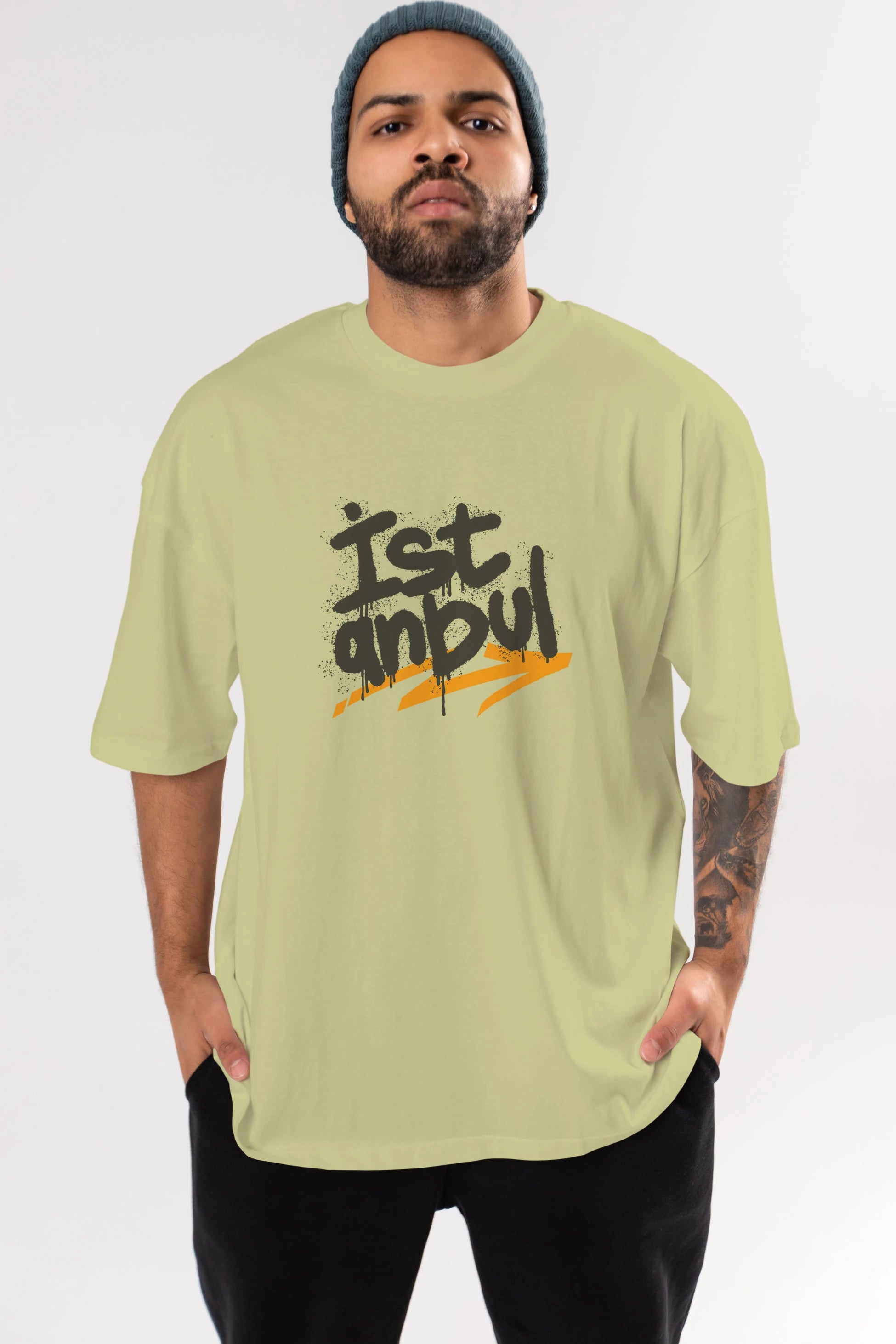 istanbul Yazılı Ön Baskılı Oversize t-shirt Erkek Kadın Unisex