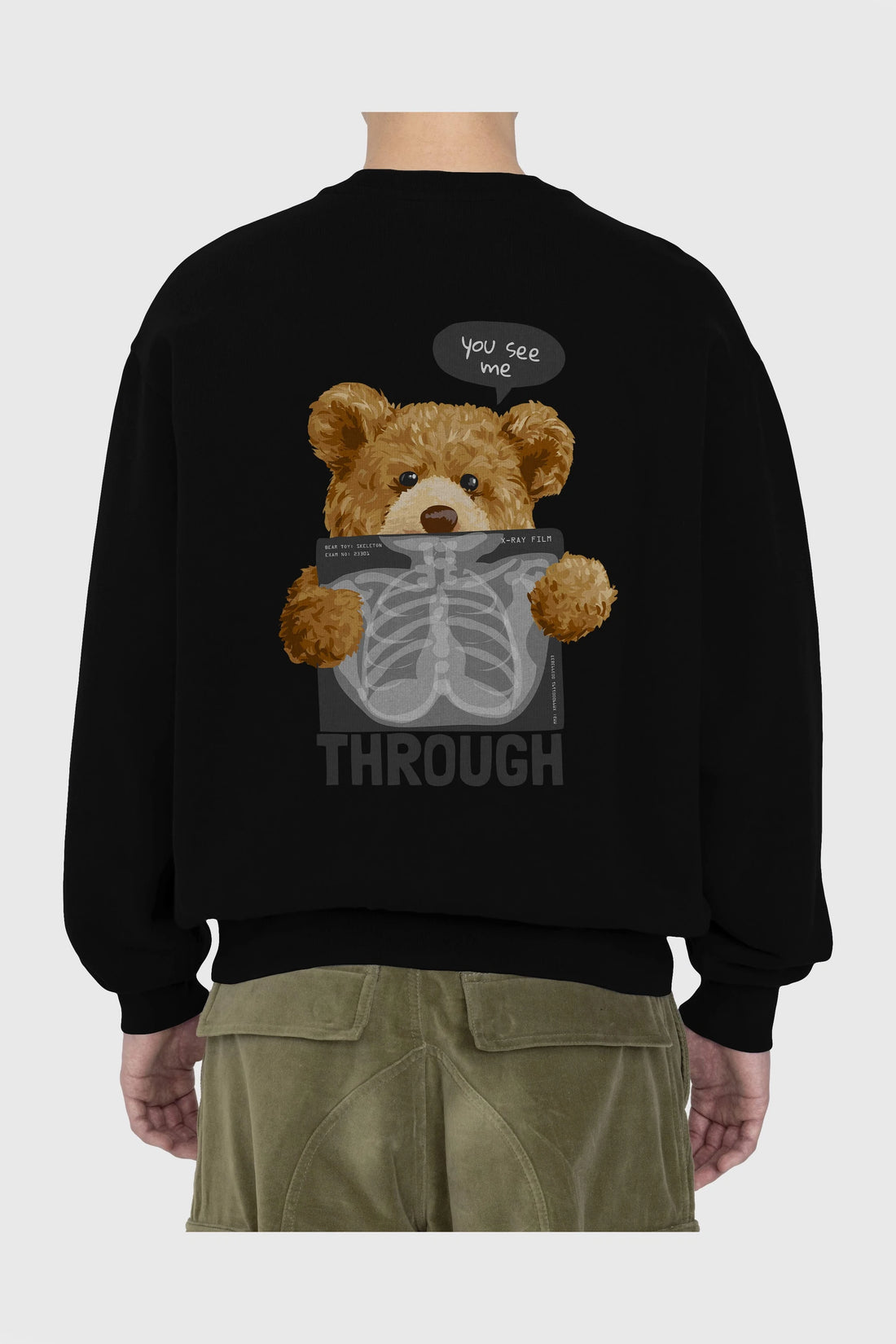 Teddy Bear Trough Arka Baskılı Oversize Sweatshirt Erkek Kadın Unisex