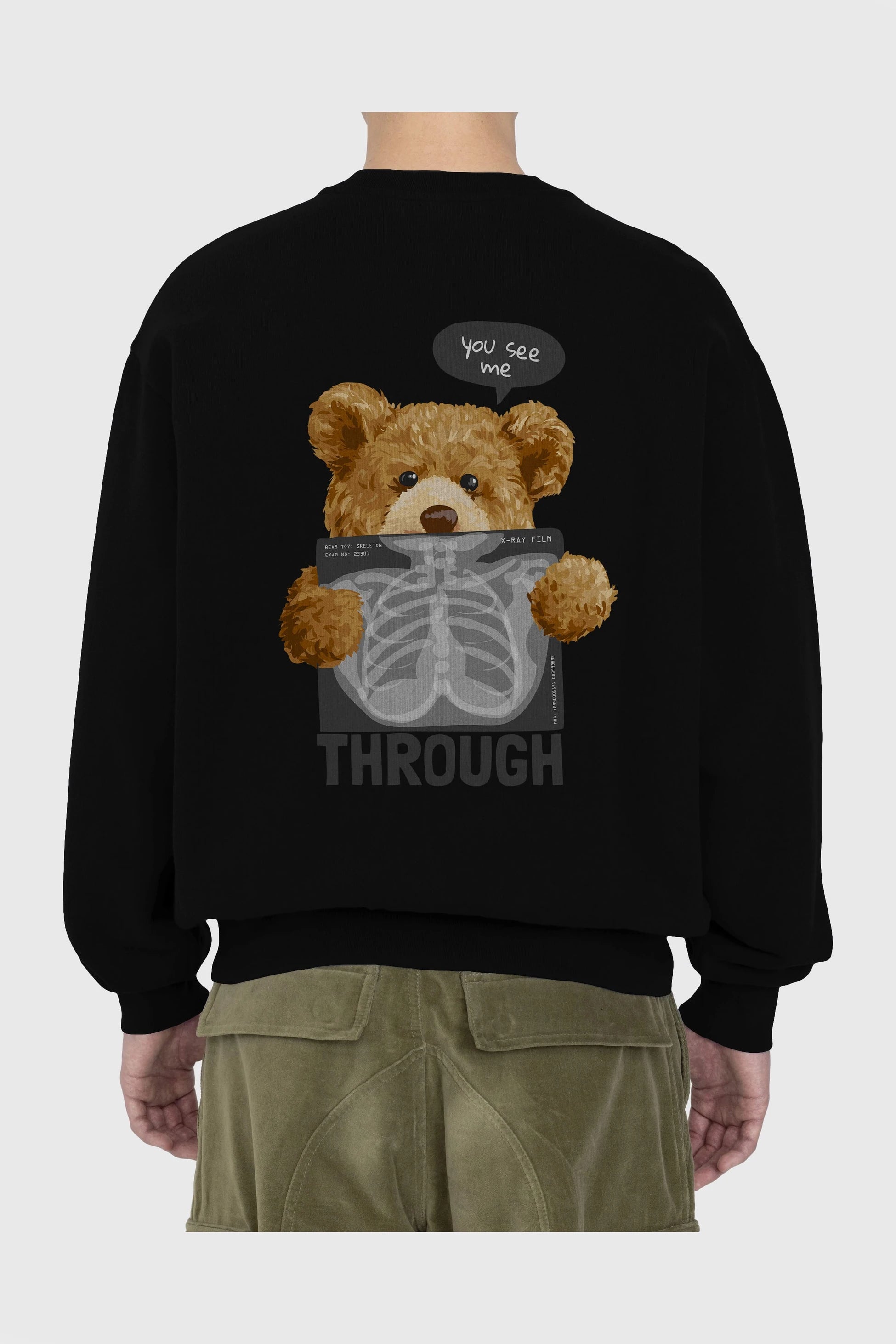 Teddy Bear Trough Arka Baskılı Oversize Sweatshirt Erkek Kadın Unisex