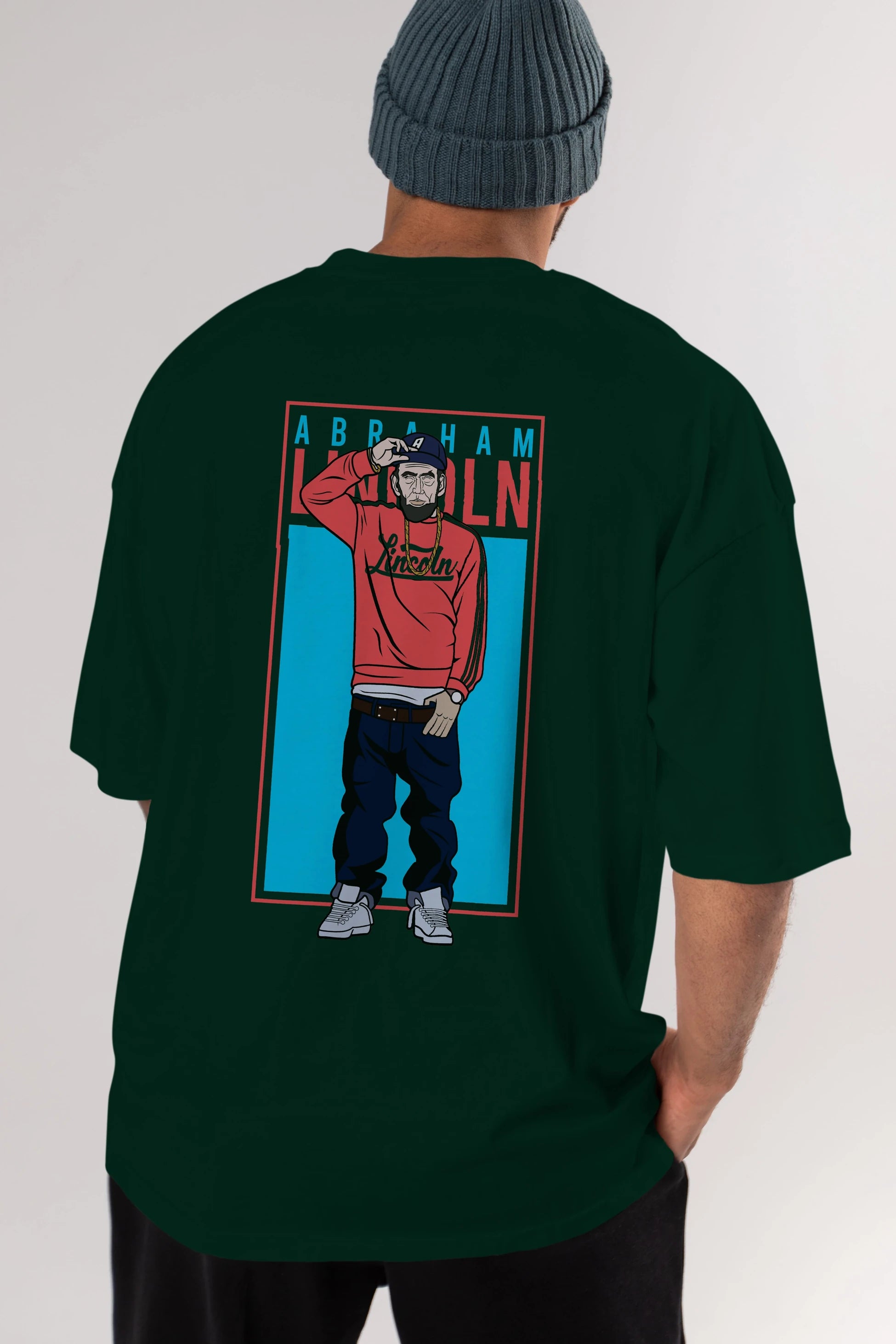 Abraham Lincoln Arka Baskılı Oversize t-shirt Erkek Kadın Unisex %100 Pamuk tişort