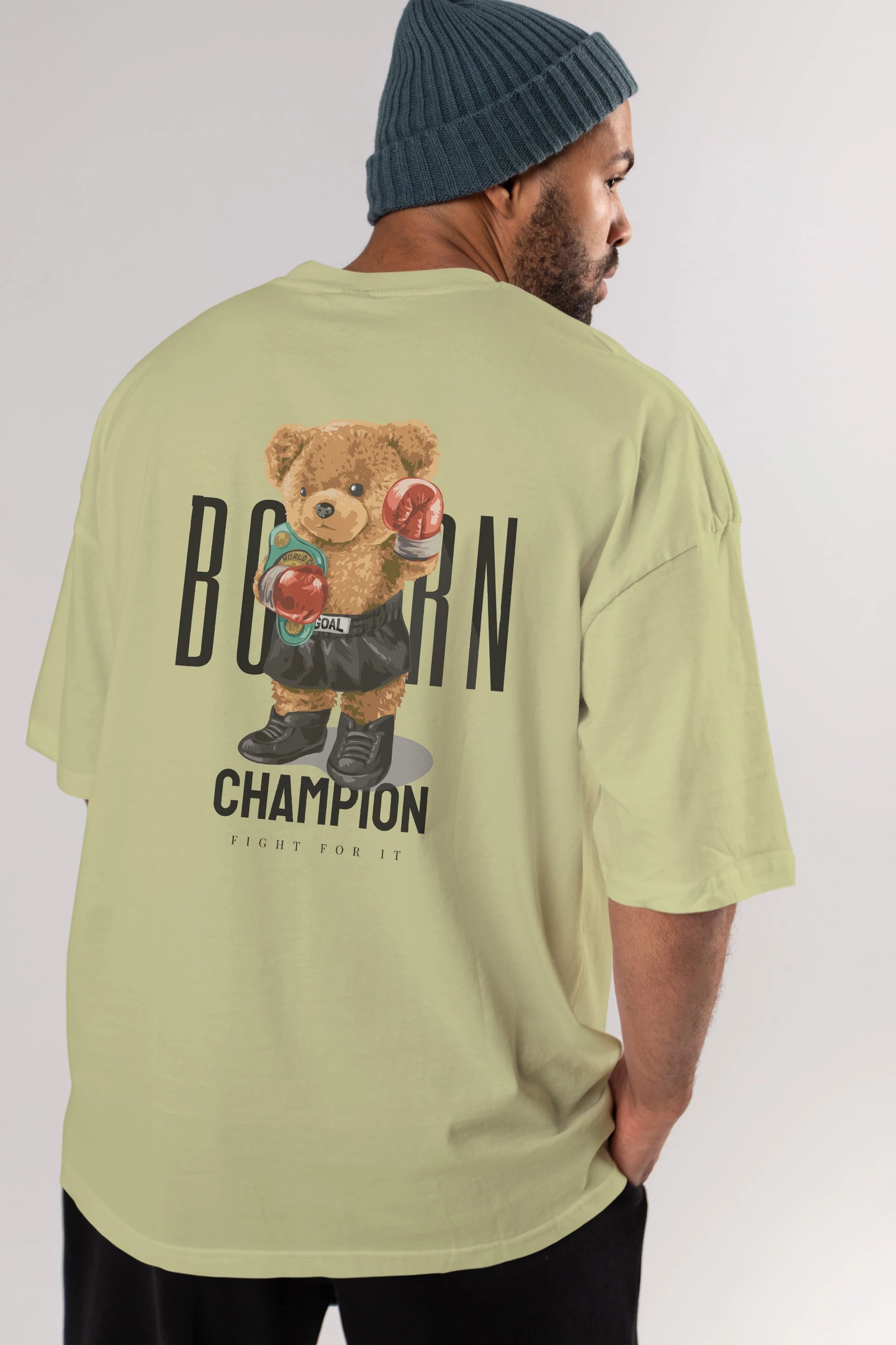 Teddy Bear Champion Arka Baskılı Oversize t-shirt Erkek Kadın Unisex %100 Pamuk