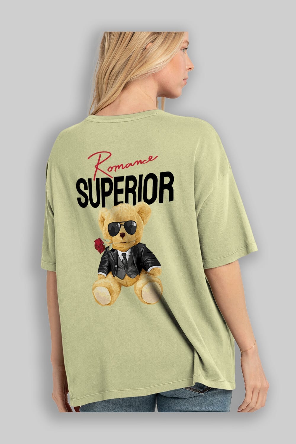 Teddy Bear Romance Superior Arka Baskılı Oversize t-shirt Erkek Kadın Unisex %100 Pamuk