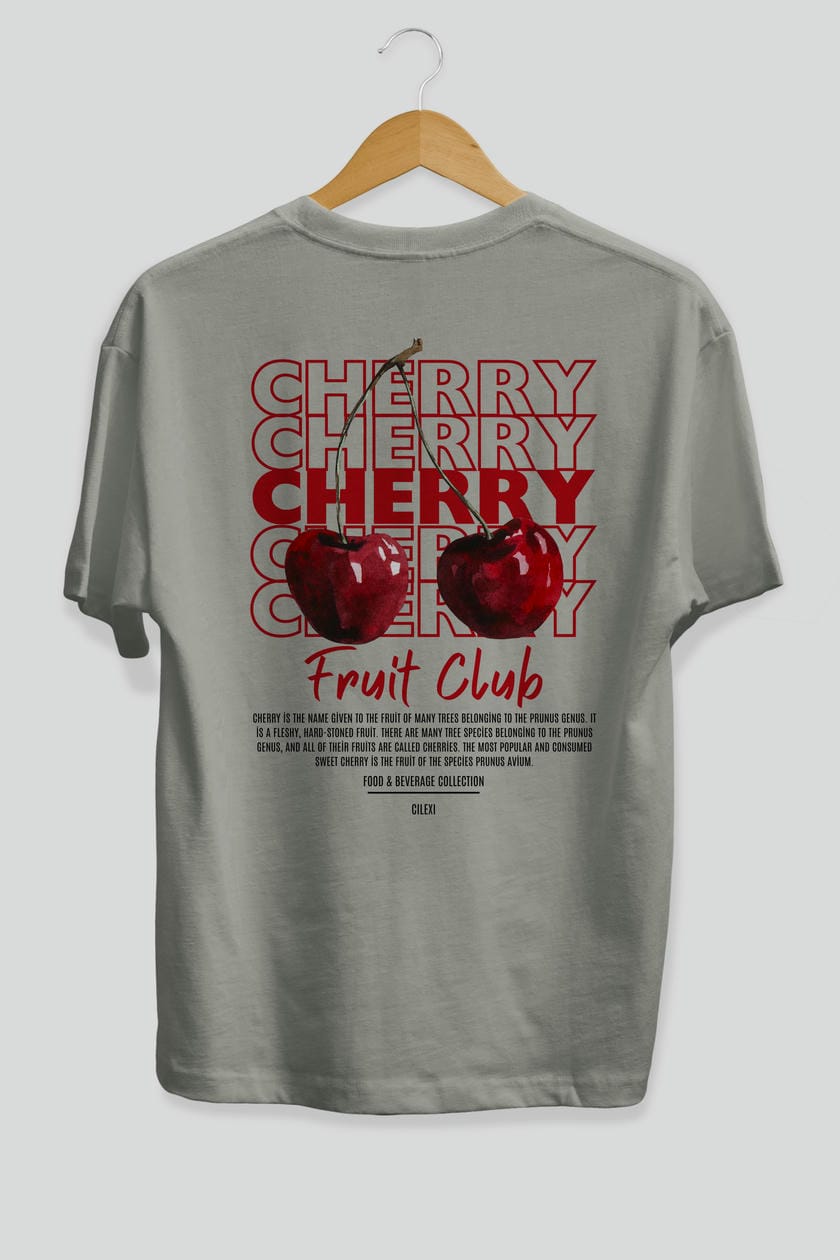 Cherry Arka Baskılı Oversize t-shirt Erkek Kadın Pamuk Bisiklet Yaka tişort