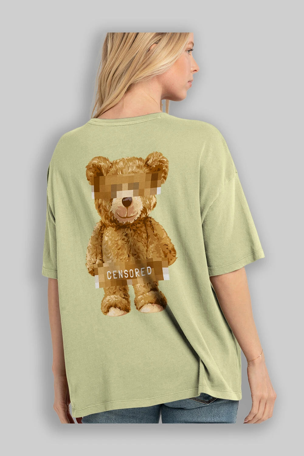 Teddy Bear Censored Arka Baskılı Oversize t-shirt Erkek Kadın Unisex %100 Pamuk